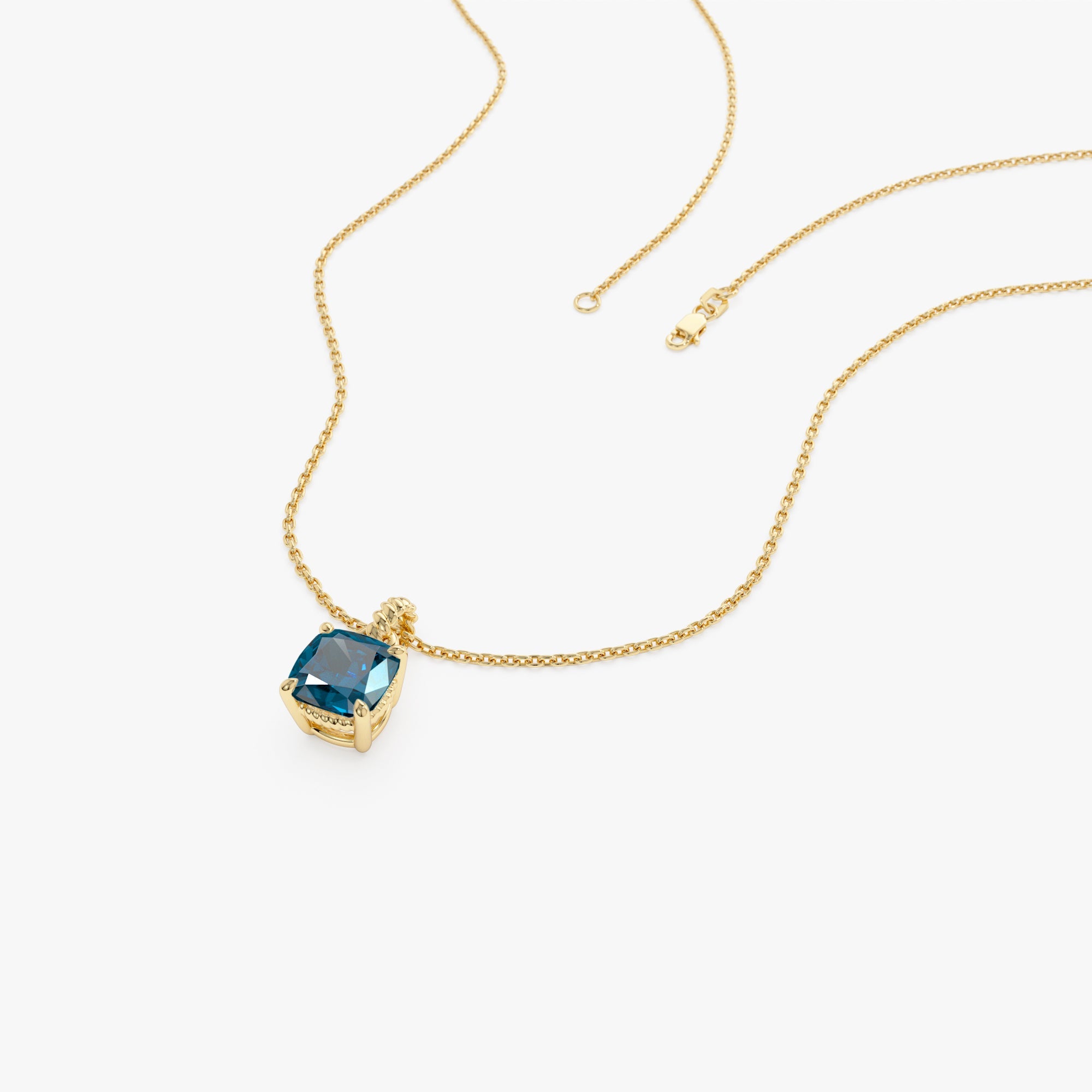 OBFJ0815 - 14K Cushion Cut London Blue Topaz Solitaire Necklace 7