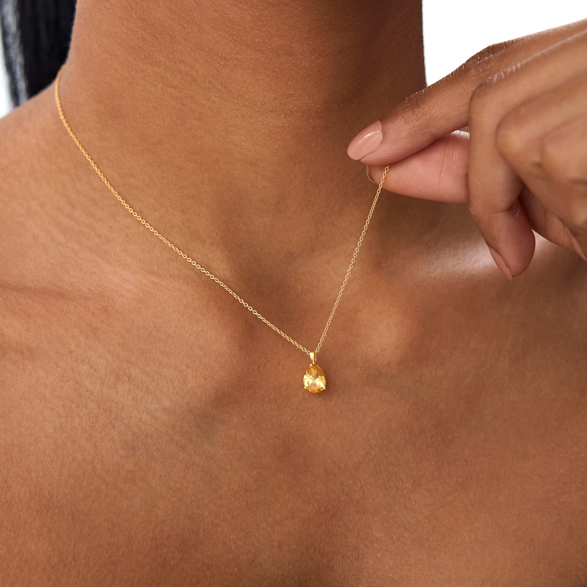 OBFJ0818 - 14k Pear Shape Citrine Solitaire Necklace 4