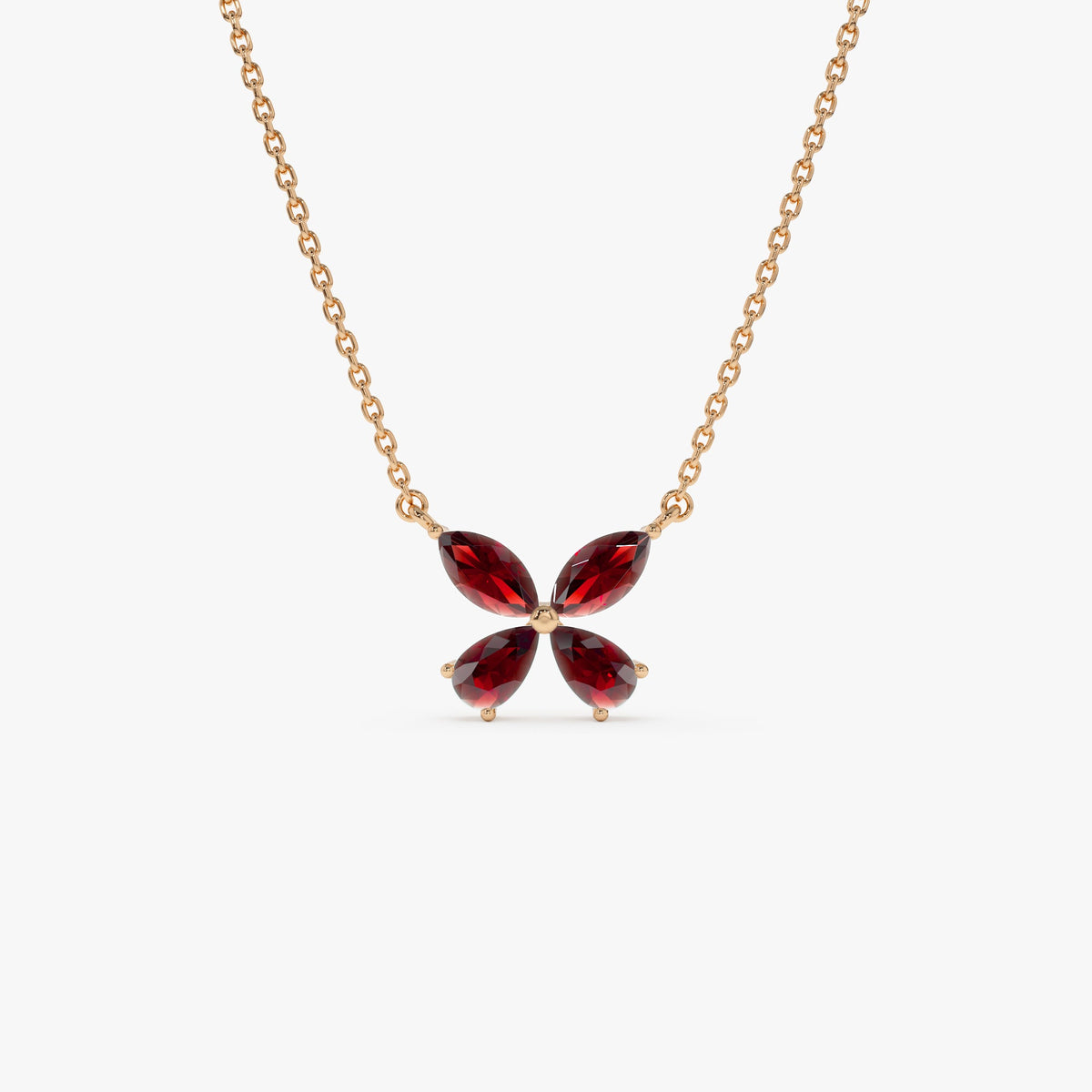OBFJ0829 - Garnet Butterfly Necklace necklace in selectable metal and diamond options - Roselle Jewelry view 7