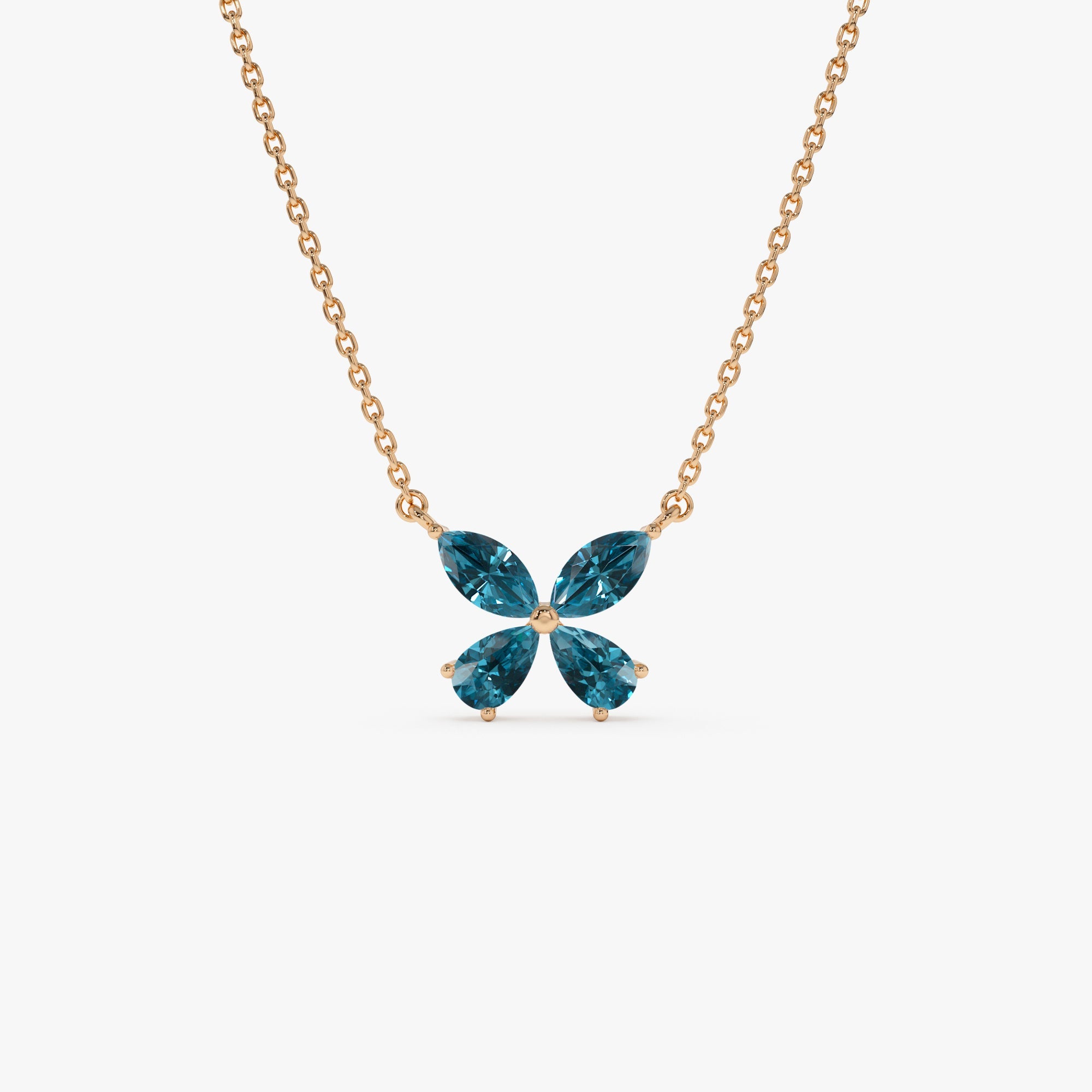 OBFJ0828 - 14K Gold London Blue Topaz Butterfly Necklace 5