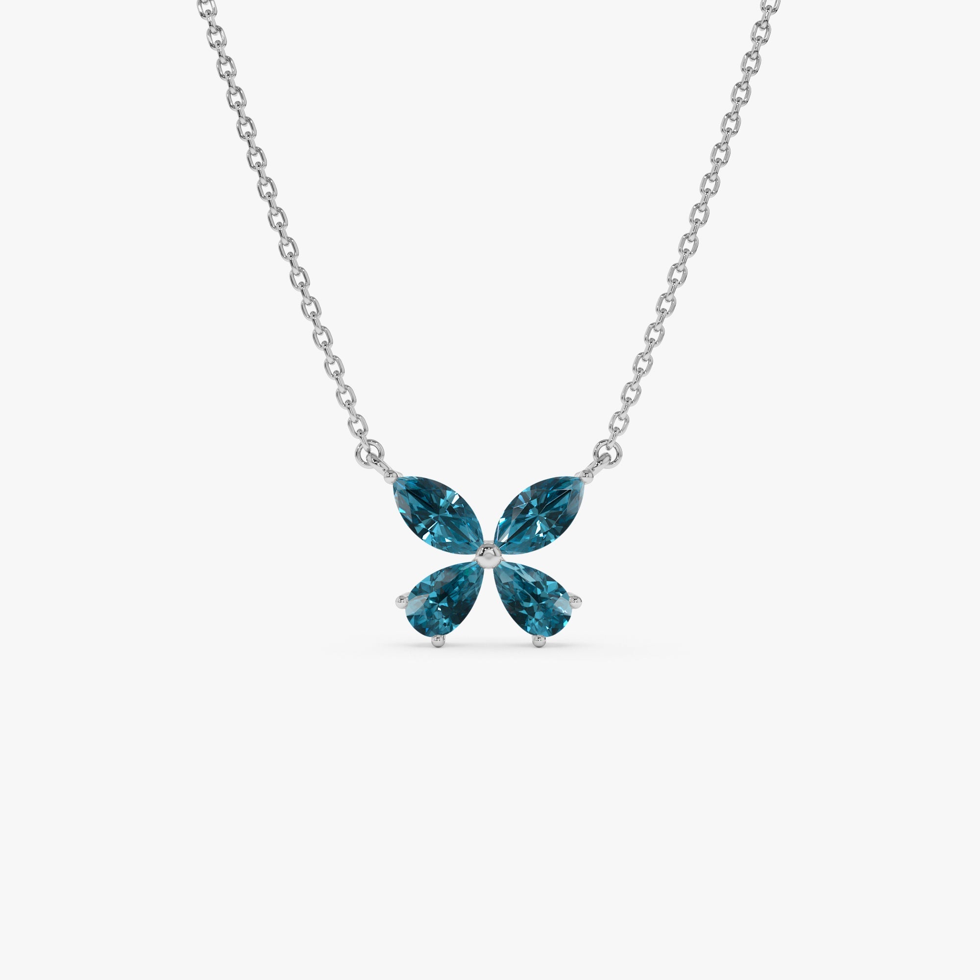 OBFJ0828 - 14K Gold London Blue Topaz Butterfly Necklace 6