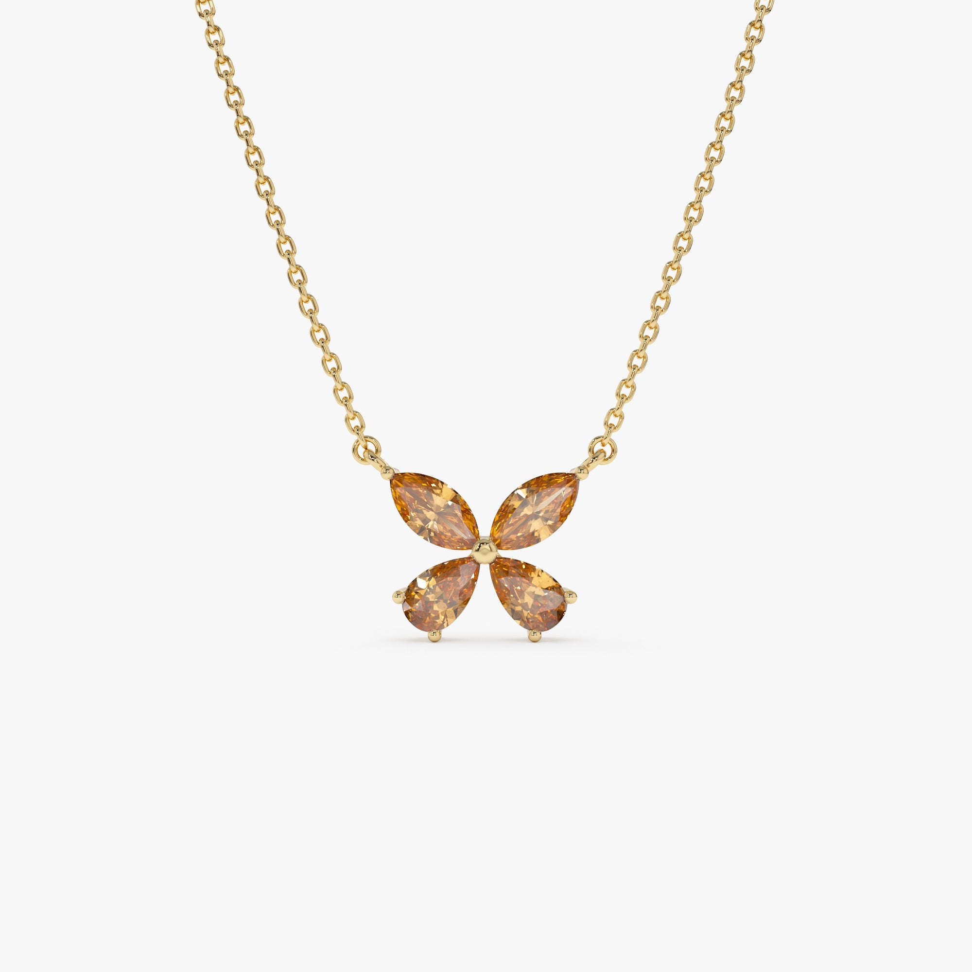 OBFJ0825 - Citrine Butterfly Necklace necklace in selectable metal and diamond options - Roselle Jewelry view 1
