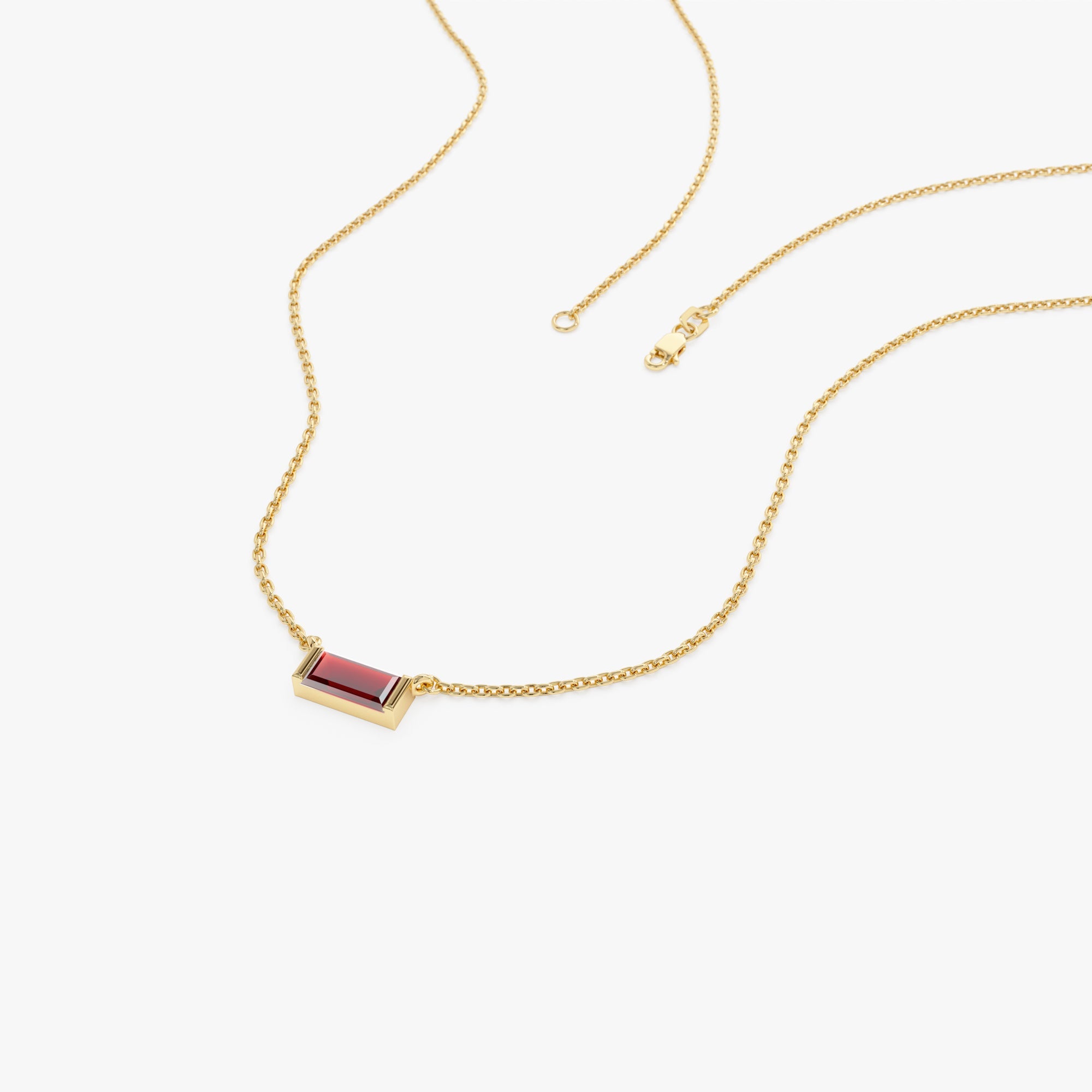 OBFJ0837 - 14Kt Gold Baguette Garnet Dainty Birthstone Necklace 8