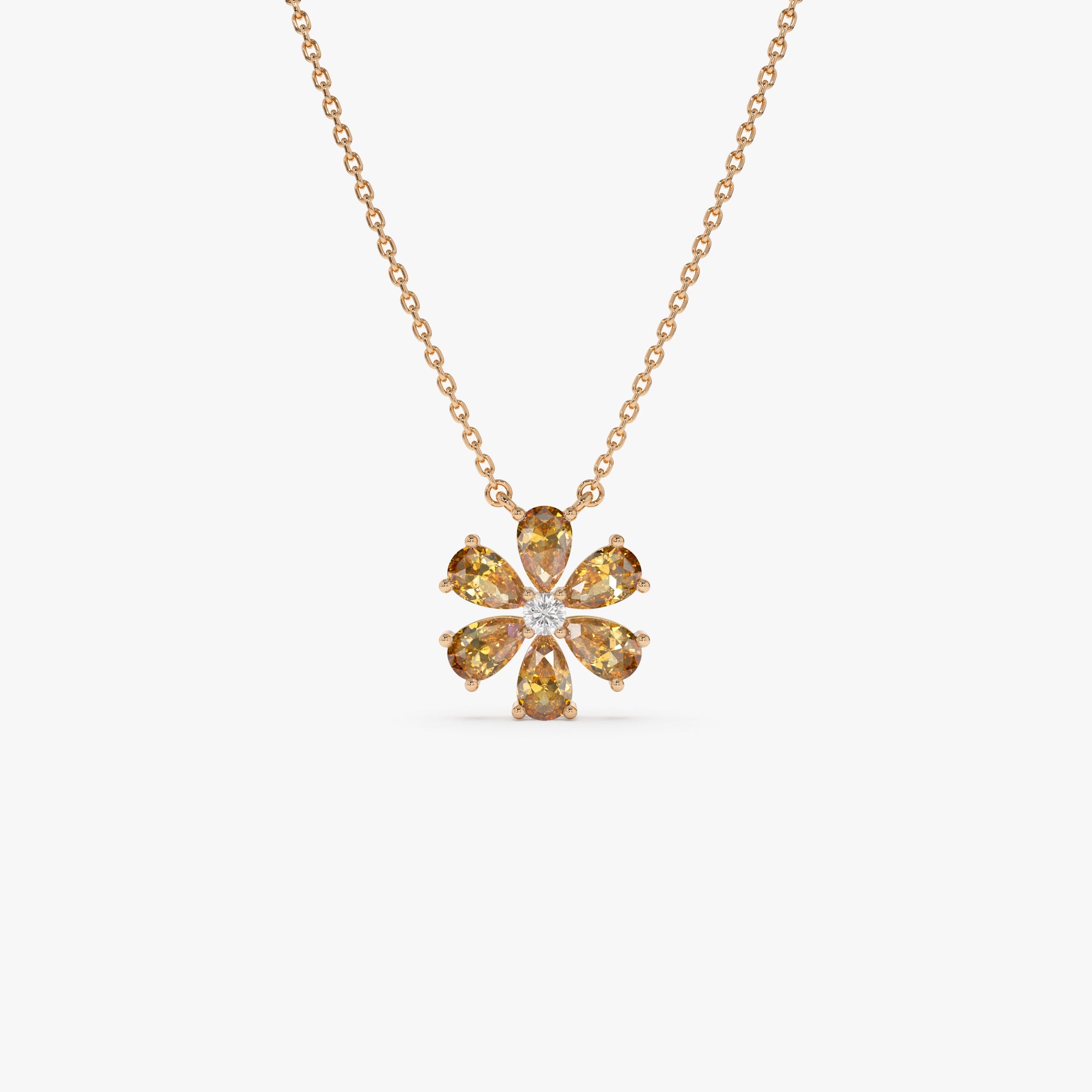 OBFJ0840 - 14K Gold Citrine Flower Necklace 6