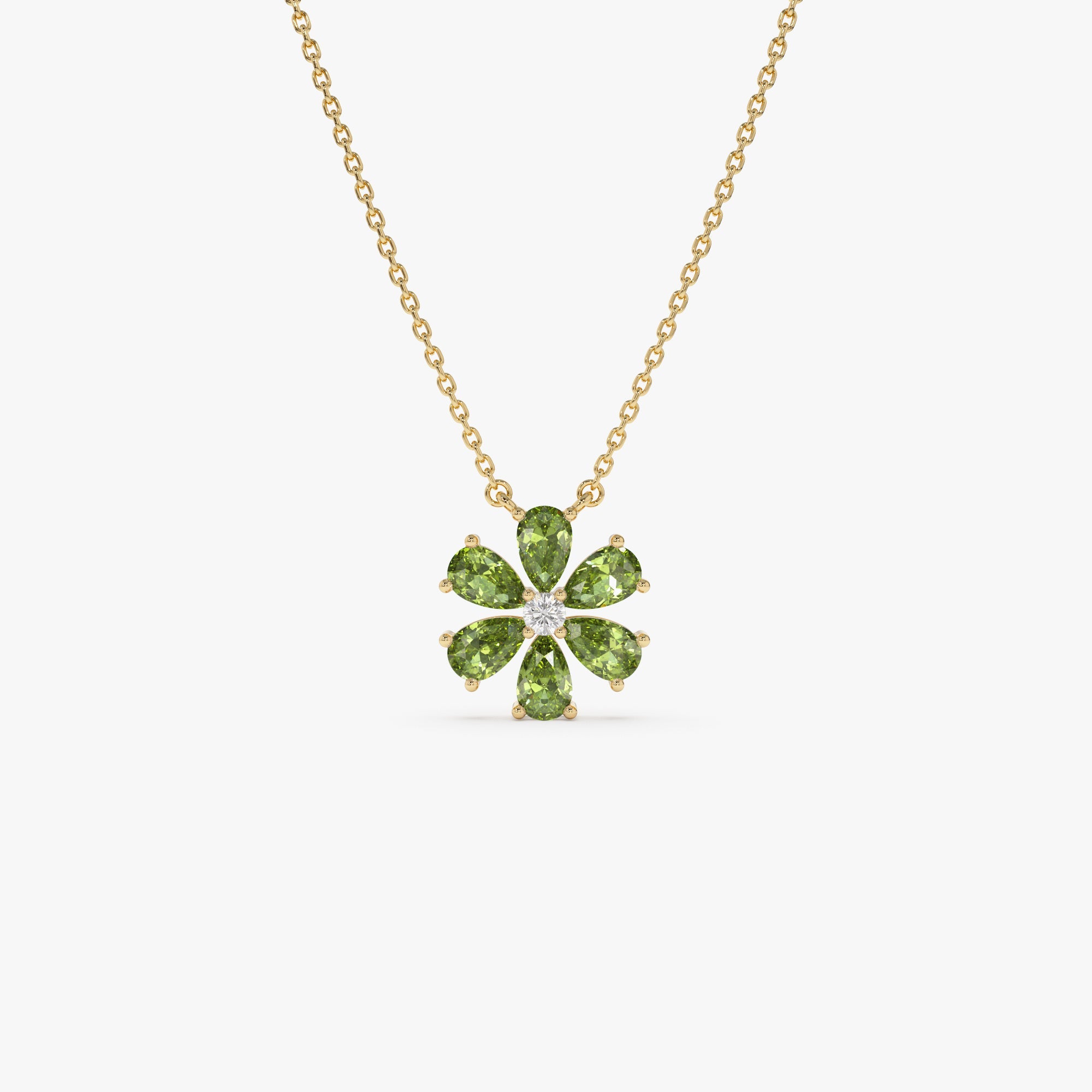 OBFJ0842 - 14K Gold Peridot Flower Necklace 1