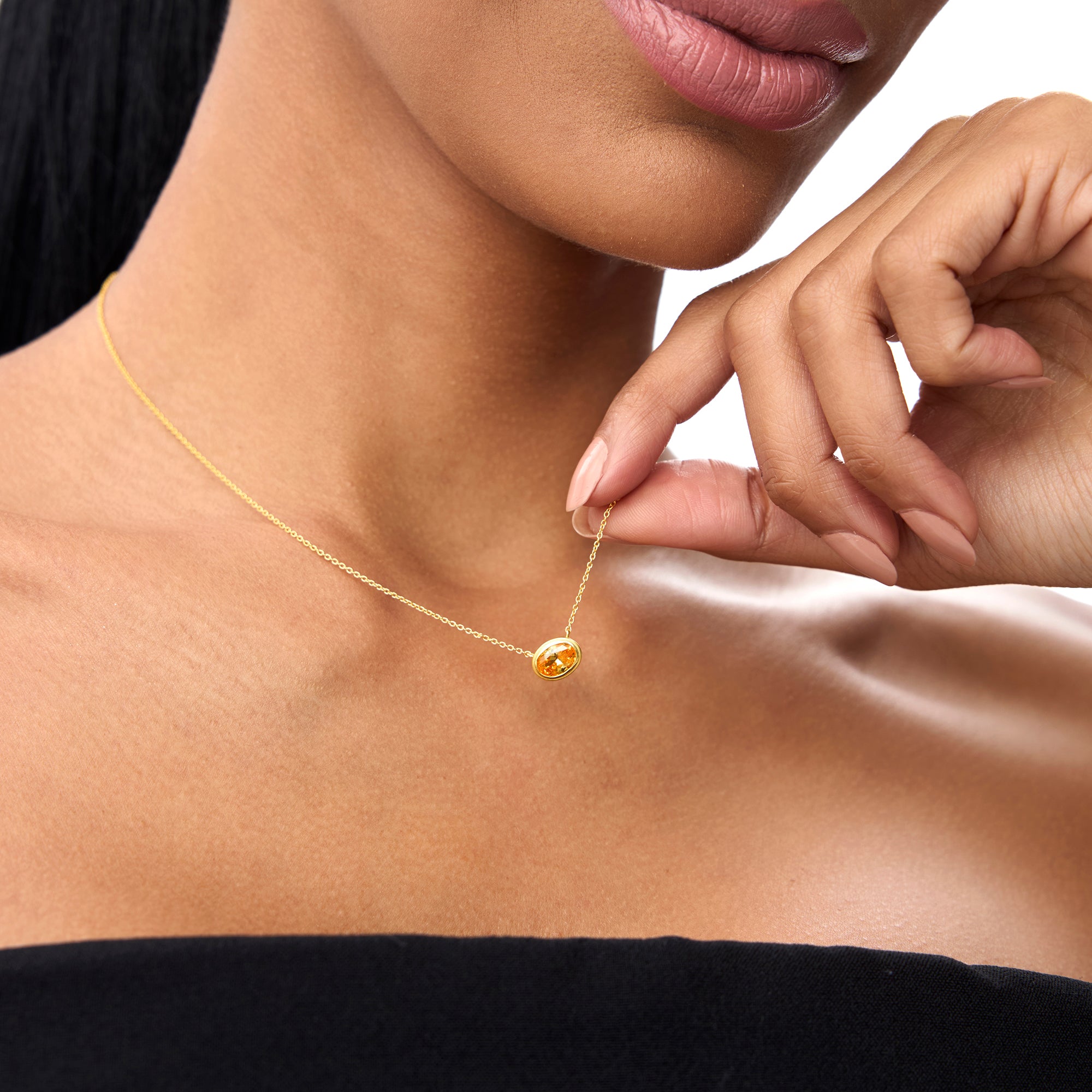OBFJ0852 - 14K Gold Oval Shape Bezel Set Citrine Necklace 3