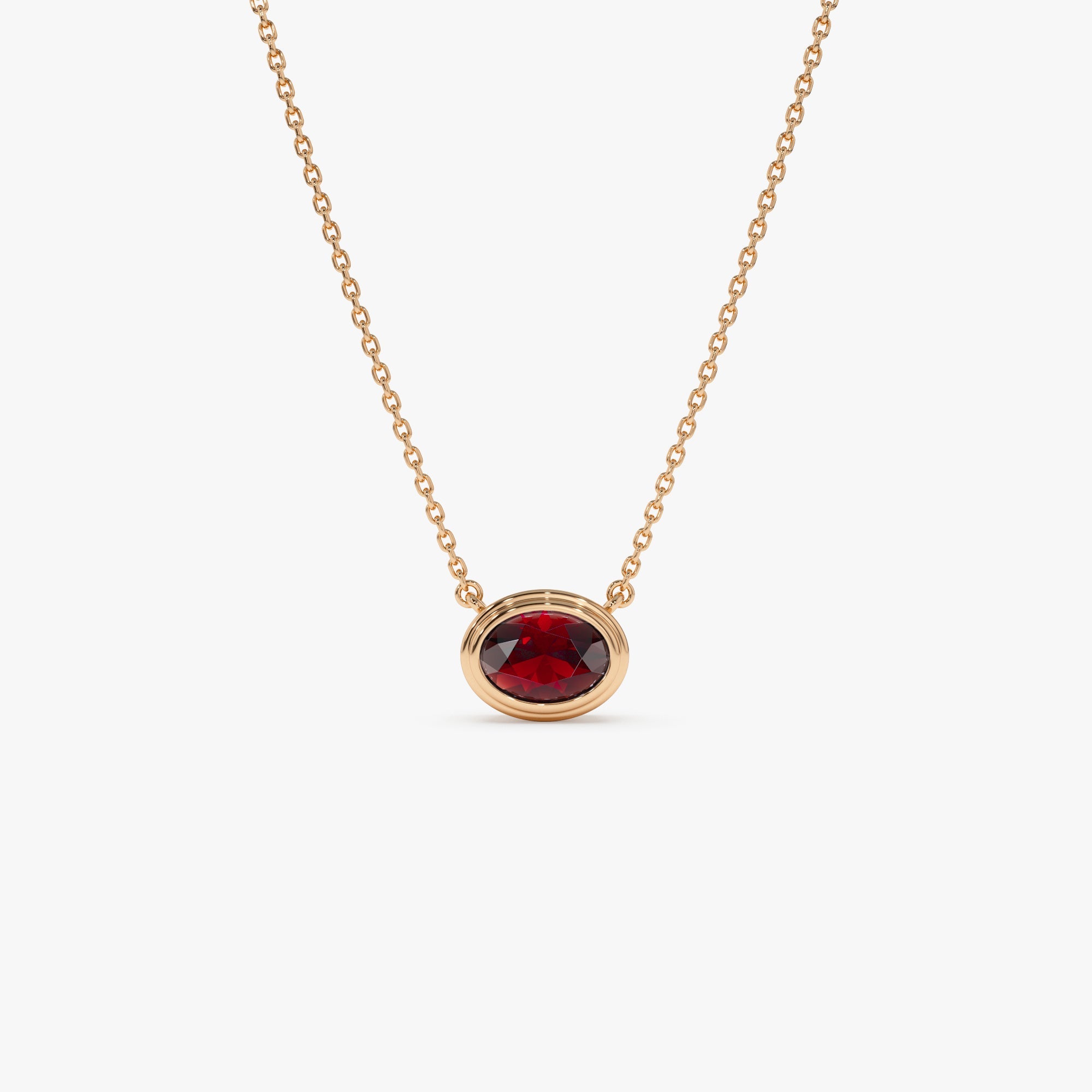 OBFJ0850 - 14K Gold Oval Shape Bezel Set Garnet Necklace 5