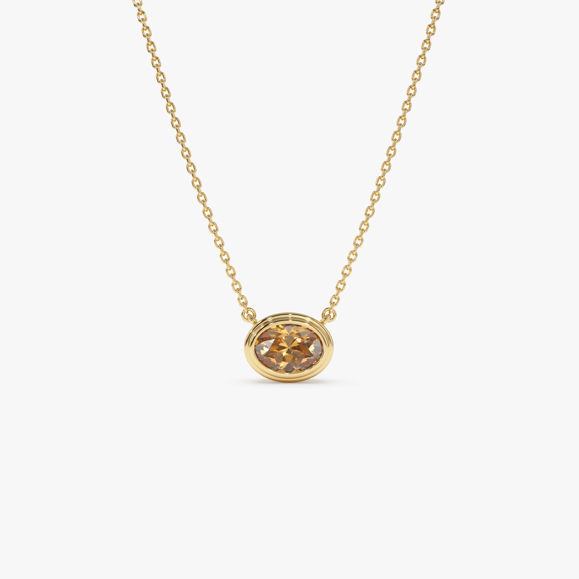 OBFJ0852 - 14K Gold Oval Shape Bezel Set Citrine Necklace 1