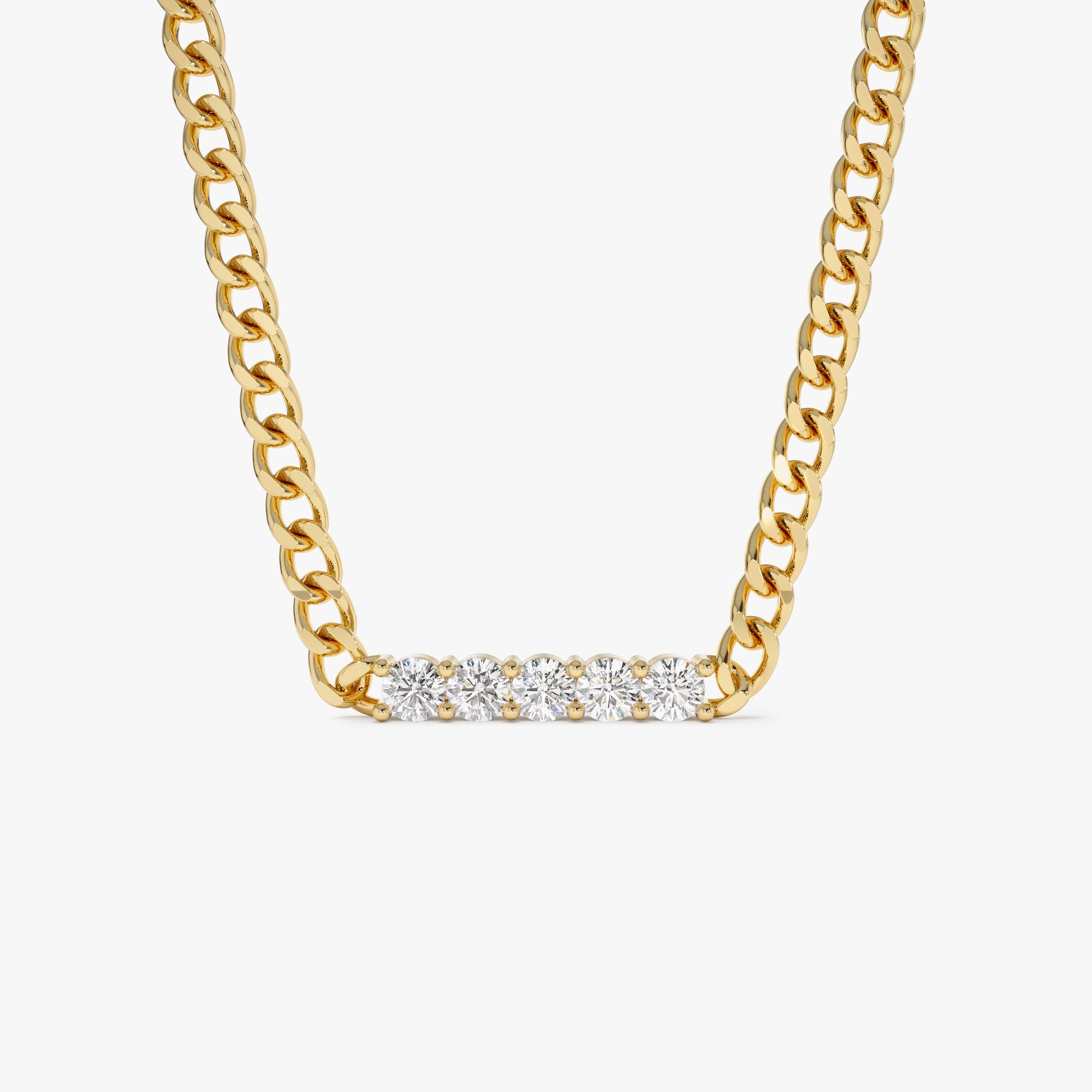 OBFJ0856 - Diamond Bar Cuban Chain Necklace necklace in selectable metal and diamond options - Roselle Jewelry view 1