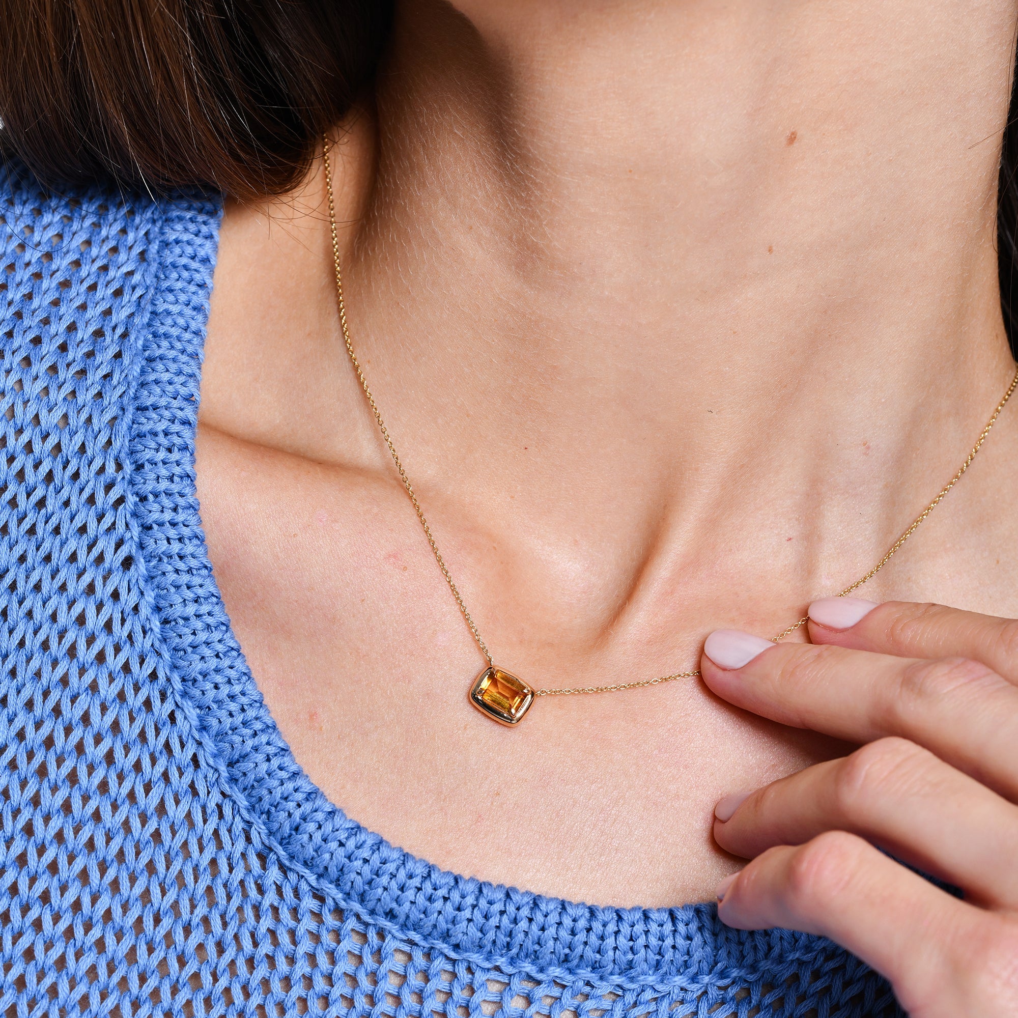 OBFJ0457 - 14K Prong Setting Oval Shaped Citrine Necklace 2