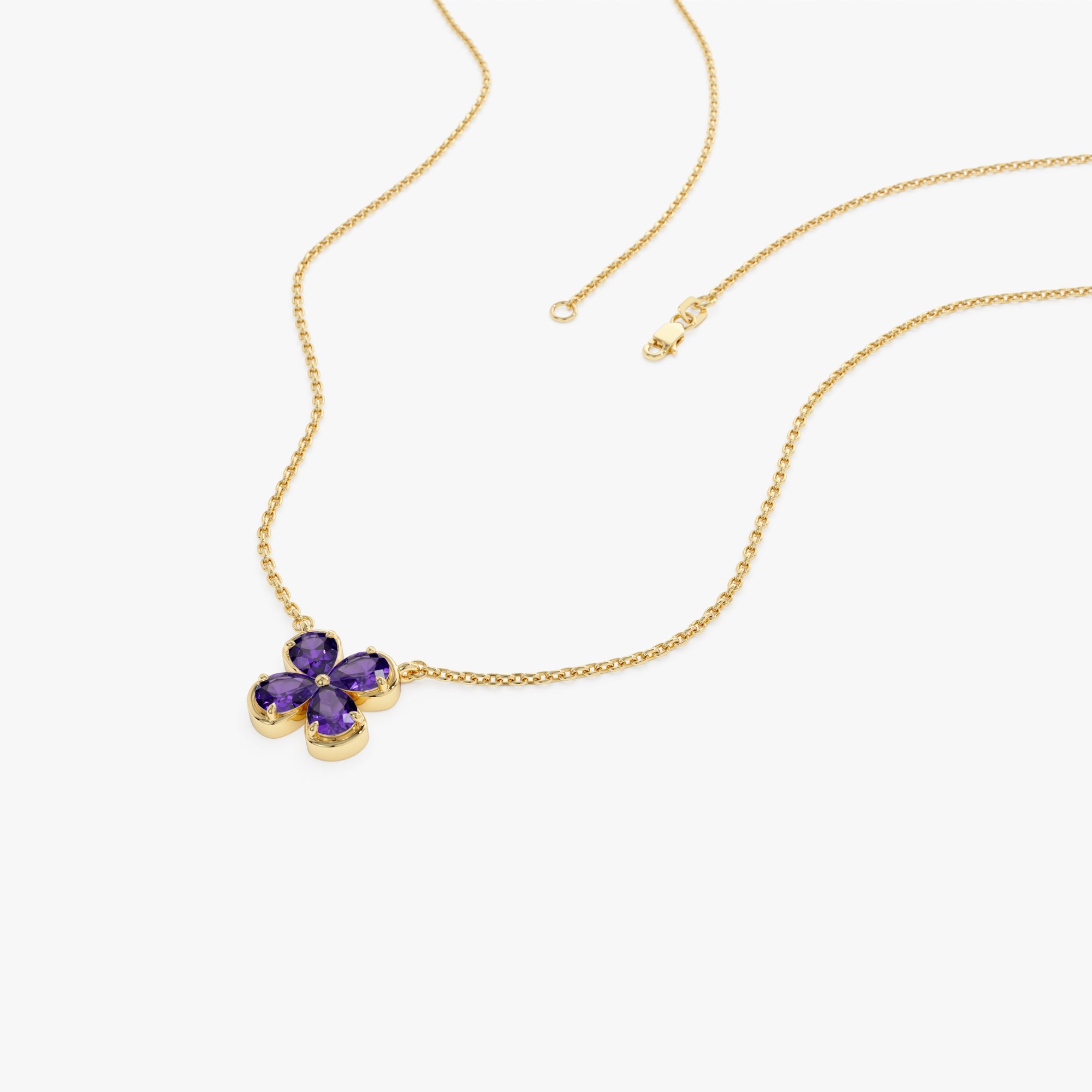 OBFJ0480 - 14K Four Leaf Amethyst Clover Necklace 2