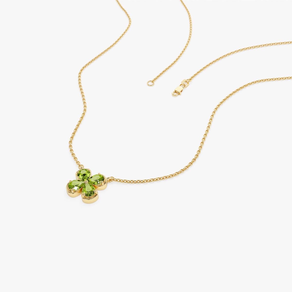 OBFJ0476 - Four Leaf Peridot Clover Necklace necklace in selectable metal and diamond options - Roselle Jewelry view 7