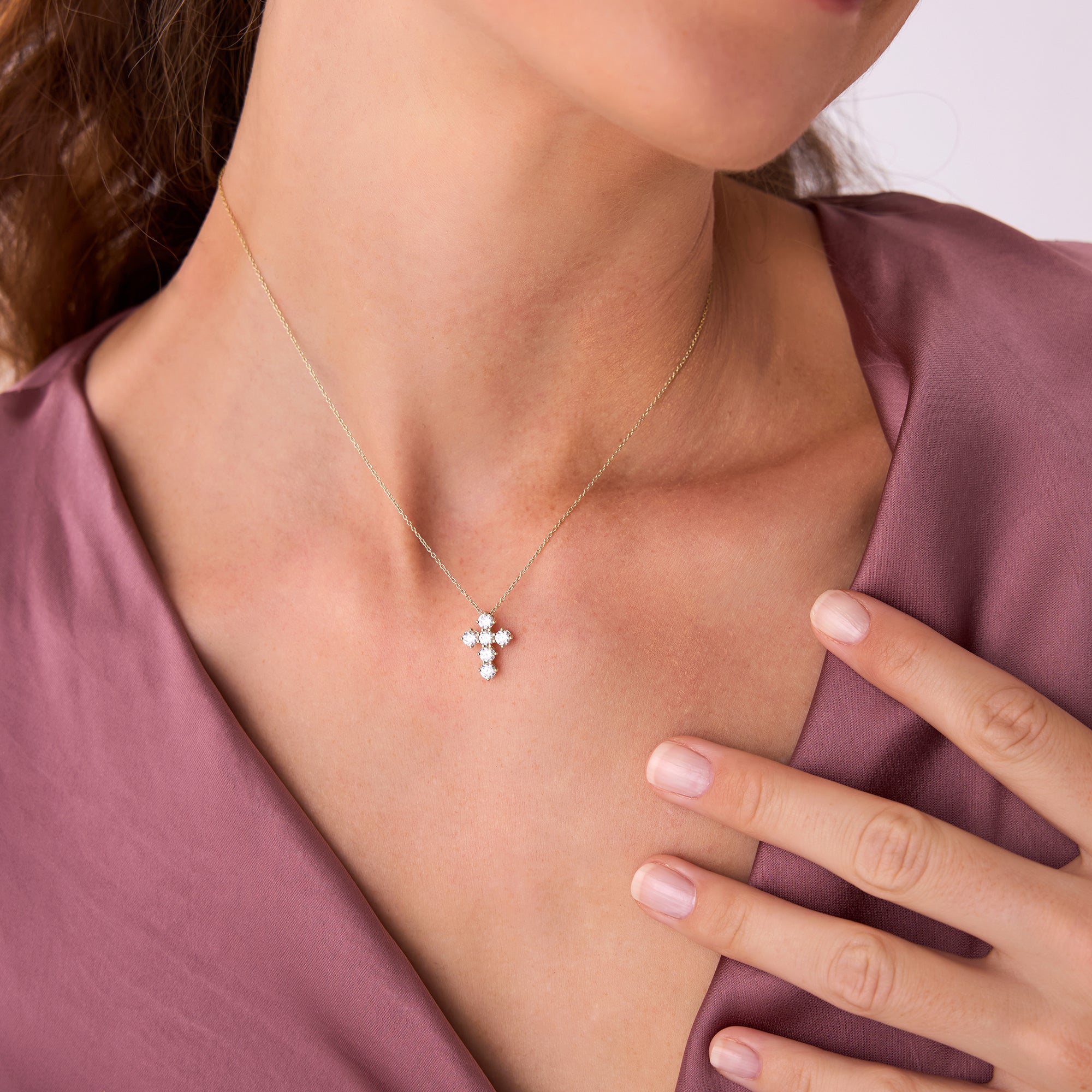 OBFJ0508 - 14k 0.99 Ctw Round Brilliant Lab Grown Diamond Cross Necklace - Imani 2