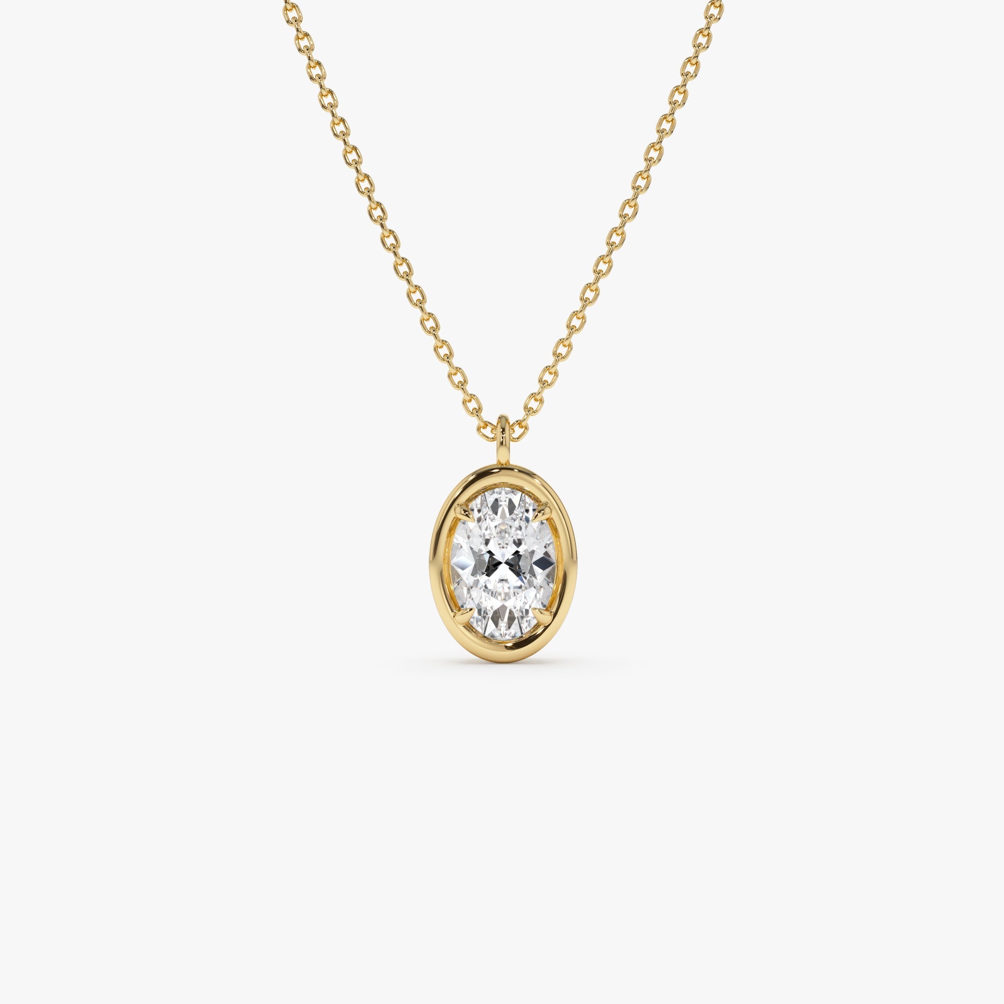 OBFJ0543 - 1.00 Ctw 14k Bezel Setting Oval Shaped Lab Grown Diamond Charm Necklace - Vivia 1