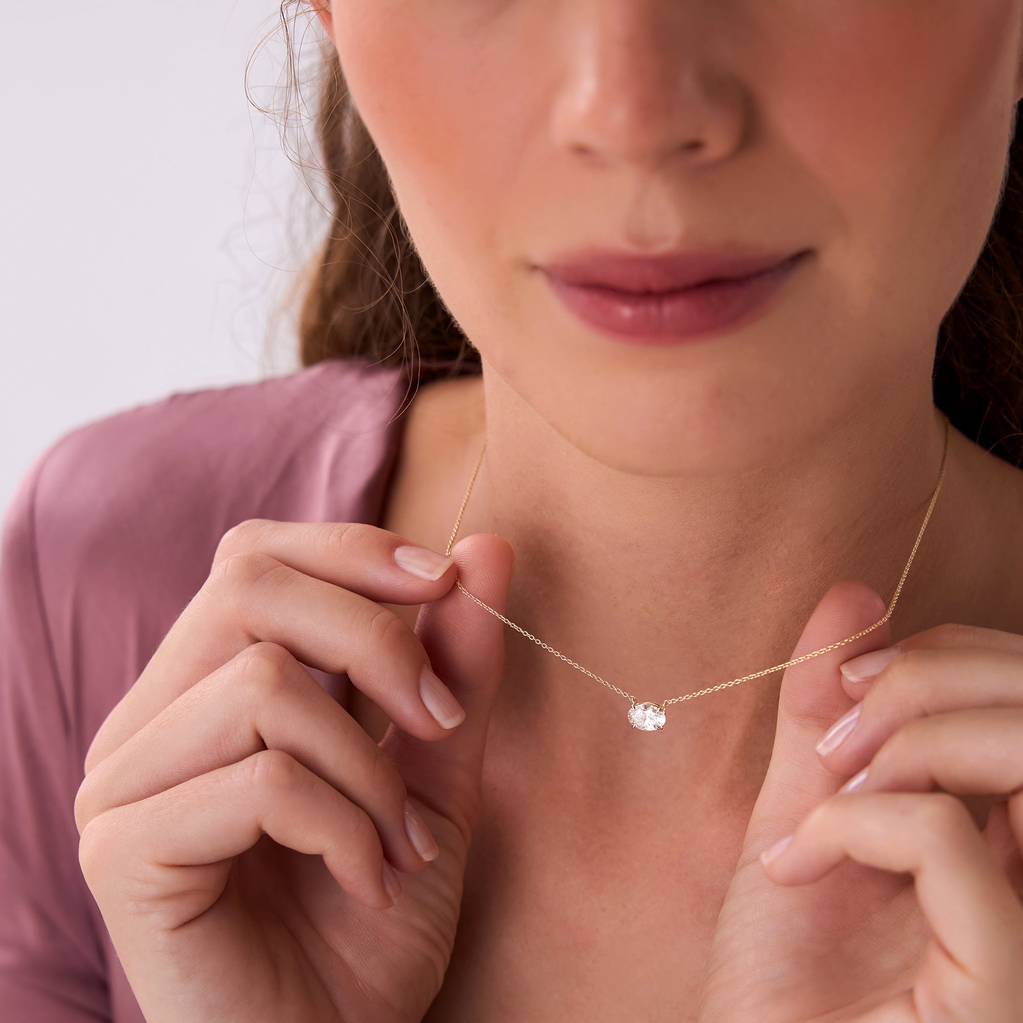 OBFJ0541 - 1.00 Ctw 14k Prong Setting Oval Shape Lab Grown Diamond Solitaire Necklace - Mara 2