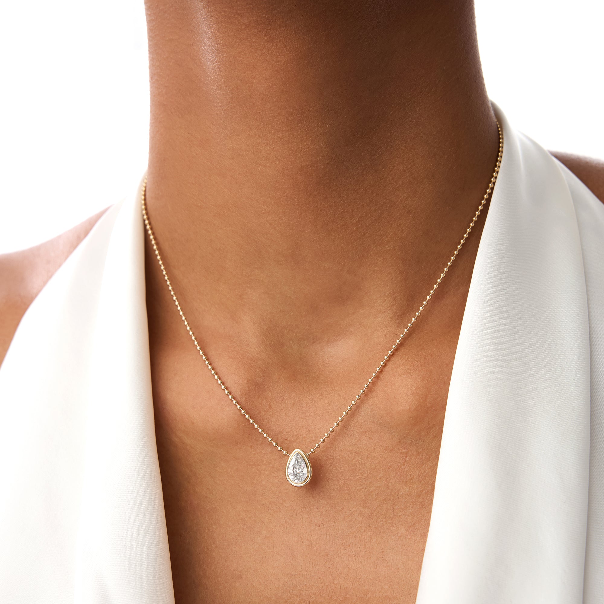 OBFJ0393 - 0.75 Ctw Pear Shape Lab Grown Diamond Beaded Necklace - Lara necklace in selectable metal and diamond options - Roselle Jewelry view 3