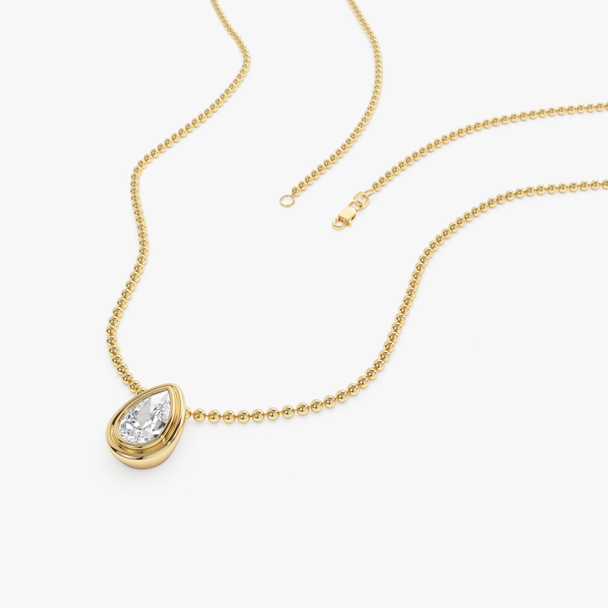 OBFJ0393 - 0.75 Ctw Pear Shape Lab Grown Diamond Beaded Necklace - Lara necklace in selectable metal and diamond options - Roselle Jewelry view 6