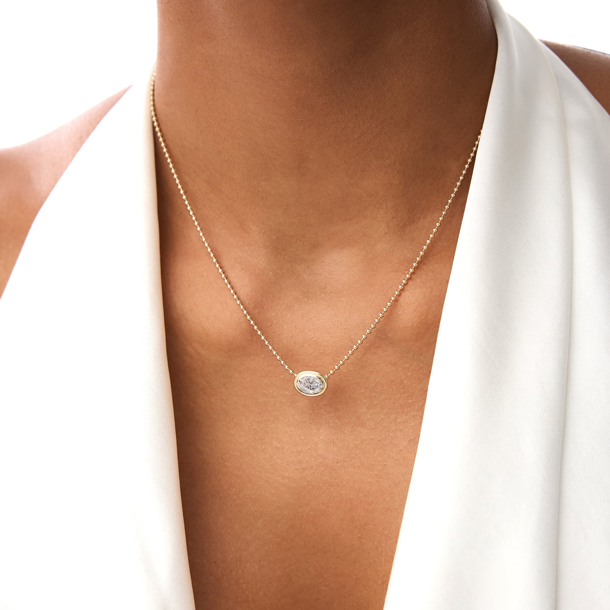 OBFJ0392 - 0.75 Ctw Oval Shape Bezel Lab Grown Diamond Beaded Necklace - Lega necklace in selectable metal and diamond options - Roselle Jewelry view 3