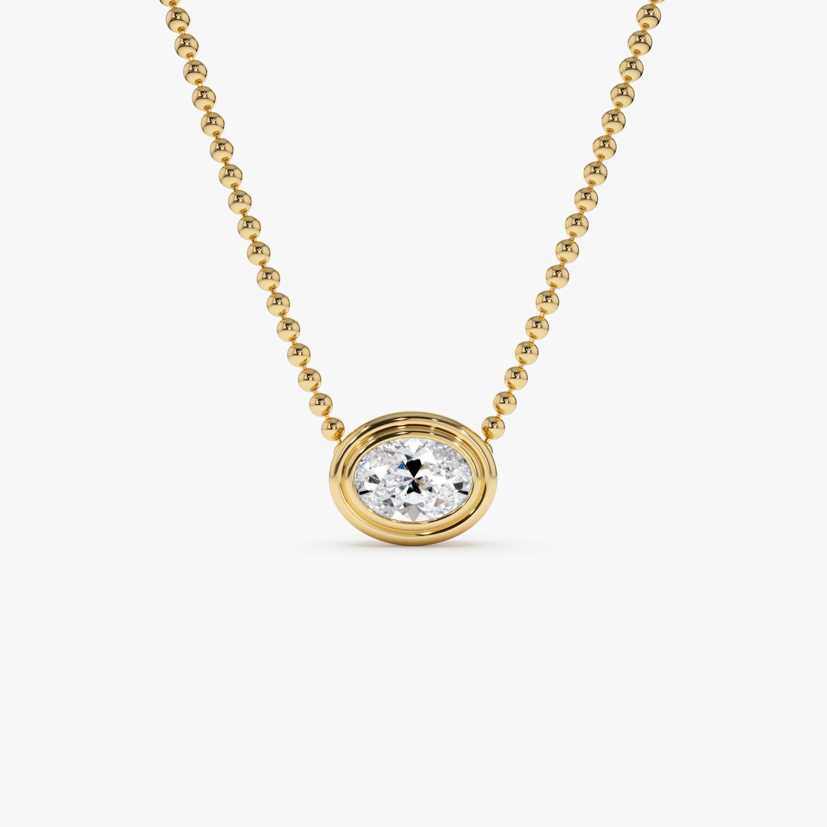 OBFJ0392 - 0.75 Ctw Oval Shape Bezel Lab Grown Diamond Beaded Necklace - Lega necklace in selectable metal and diamond options - Roselle Jewelry view 1