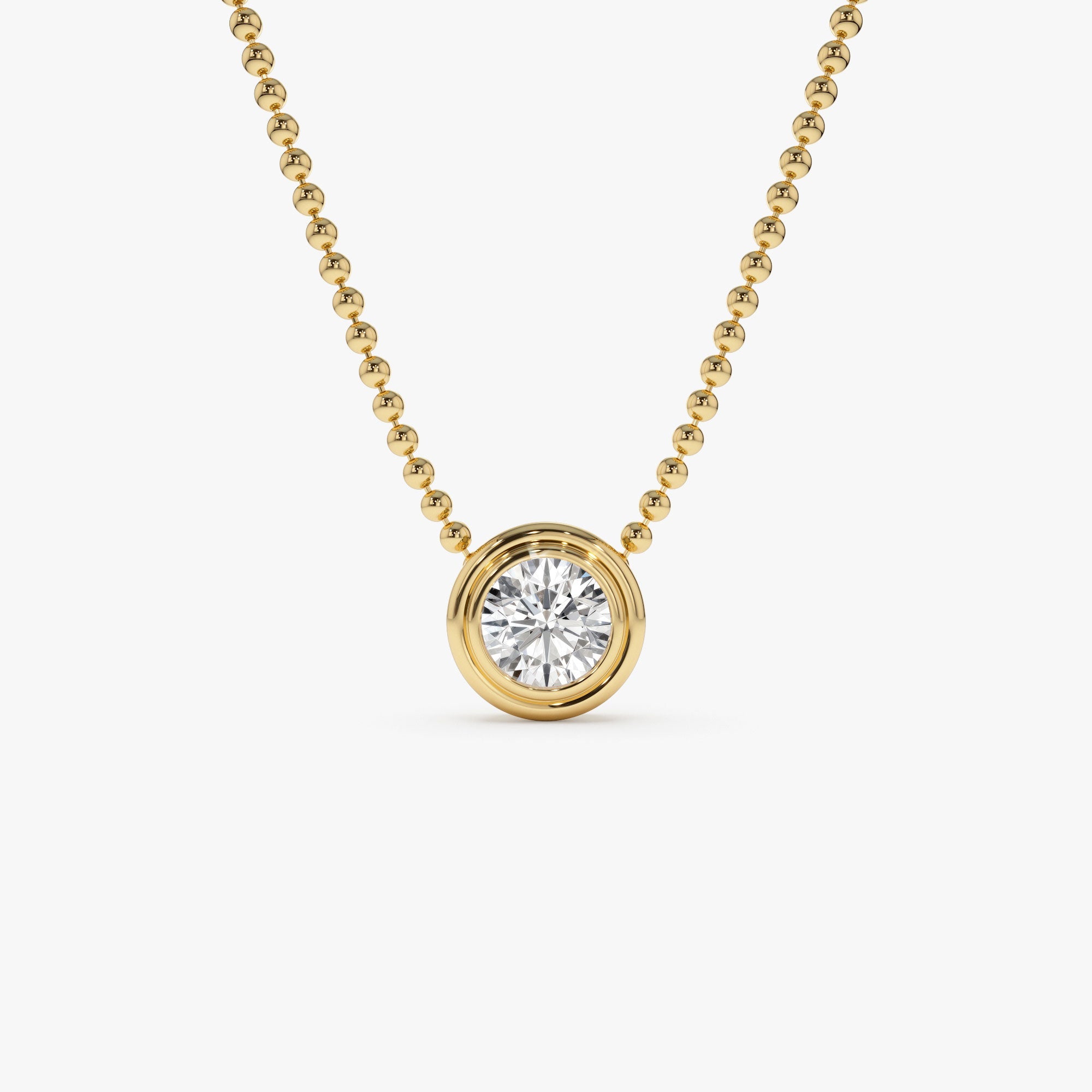 OBFJ0391 - 0.75 Ctw 14k Gold Round Lab Diamond Beaded Necklace - Ina 1
