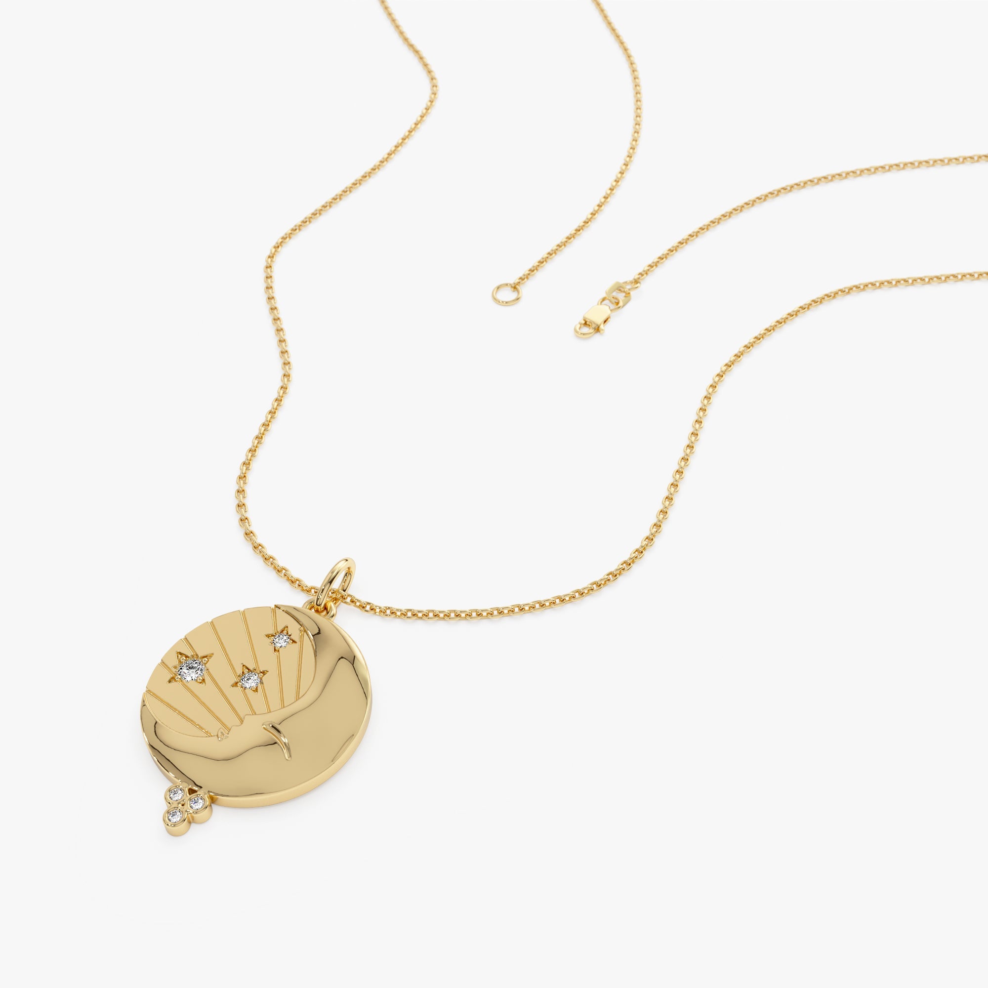 OBFJ0302 - Celestial Moon Face Charm Natural Diamonds necklace in selectable metal and diamond options - Roselle Jewelry view 3
