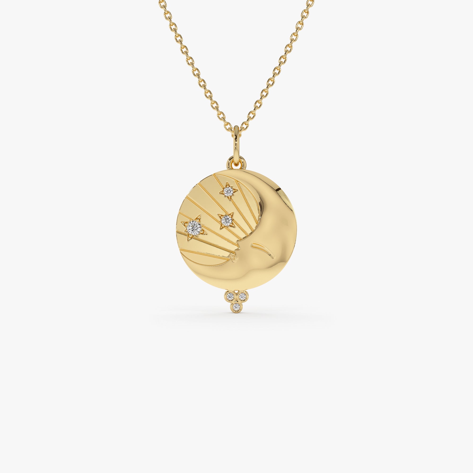 OBFJ0302 - Celestial Moon Face Charm Natural Diamonds necklace in selectable metal and diamond options - Roselle Jewelry view 1