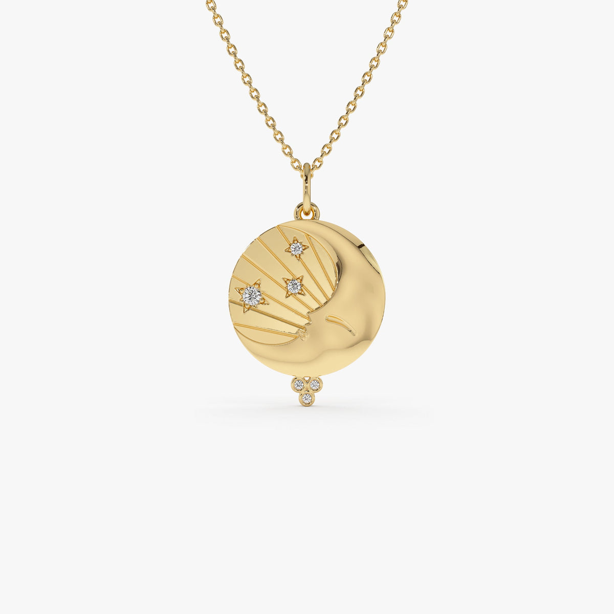 OBFJ0302 - Celestial Moon Face Charm Natural Diamonds necklace in selectable metal and diamond options - Roselle Jewelry view 1