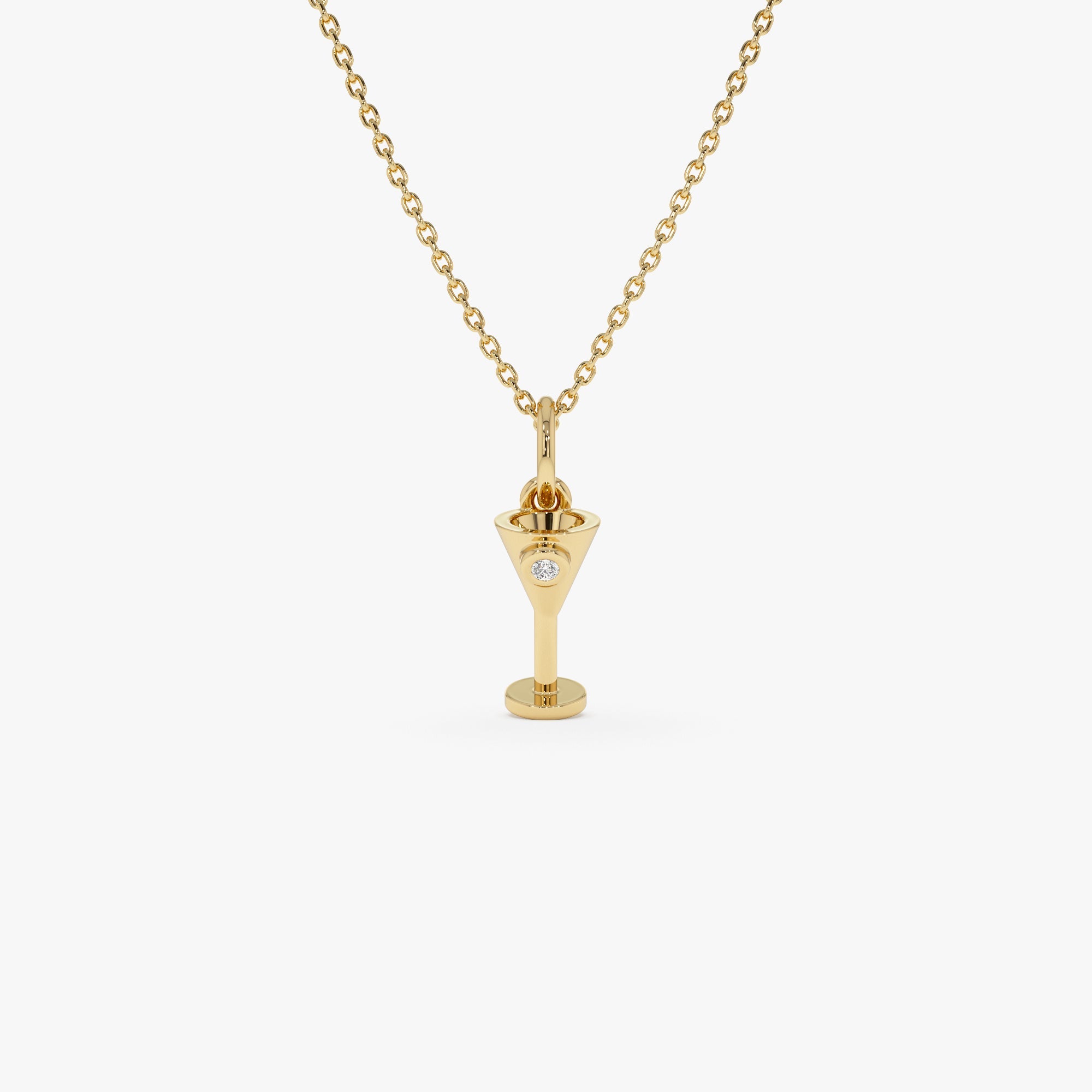 OBFJ0313 - 14k Martini Glass Charm Necklace with a Diamond 1