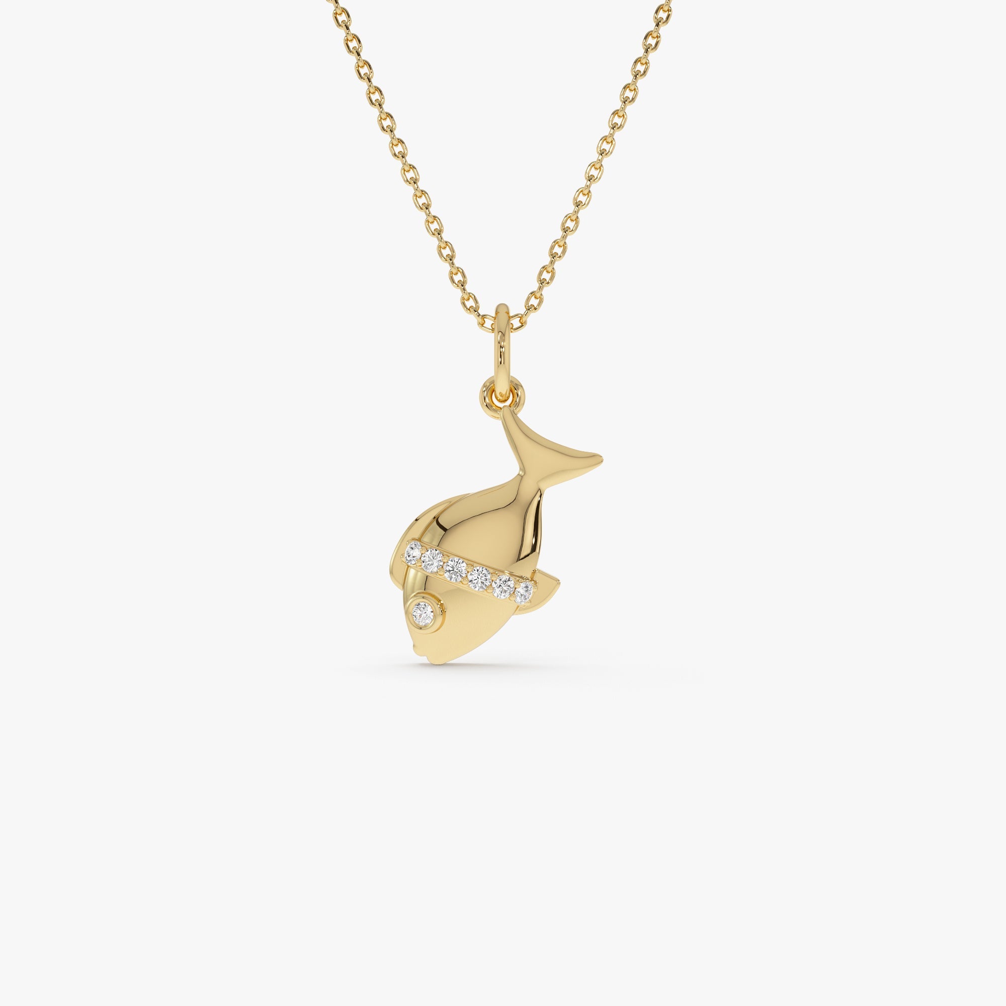 OBFJ0315 - 14k Fish Charm Necklace with a Diamond 1