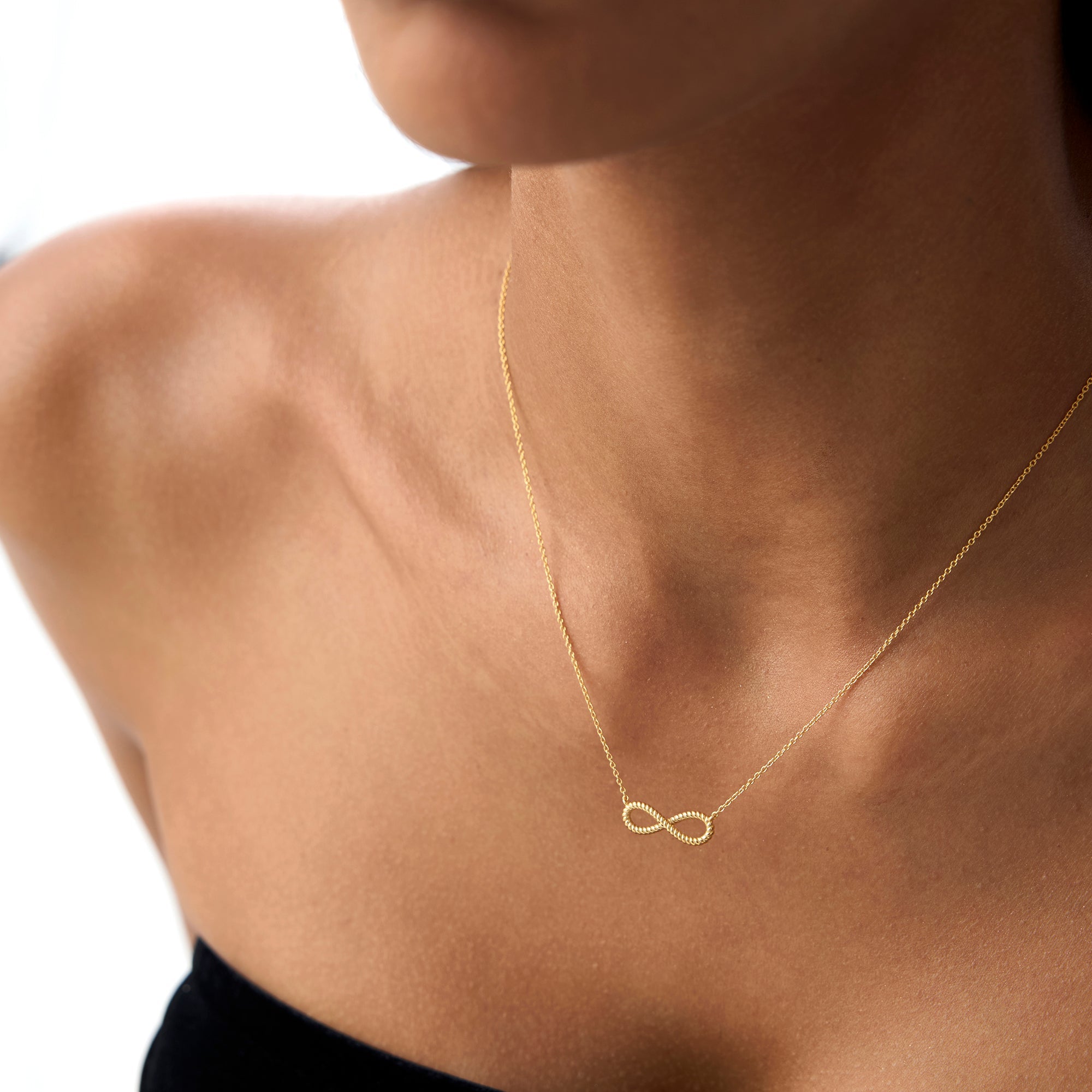 OBFJ0862 - Twist Rope Infinity Necklace necklace in selectable metal and diamond options - Roselle Jewelry view 3
