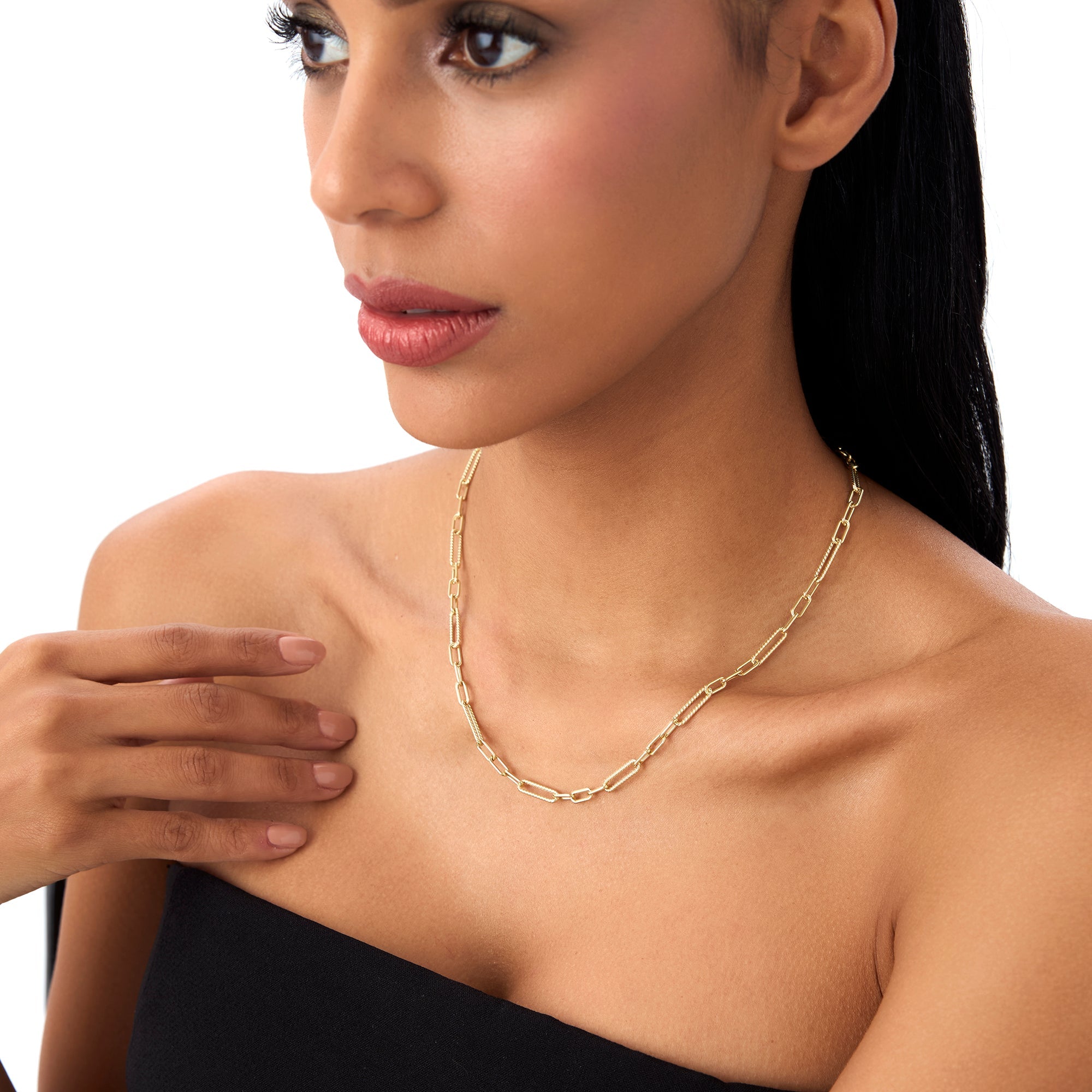 OBFJ0768 - 14k Rope Paperclip and Plain Oval Link Necklace 3