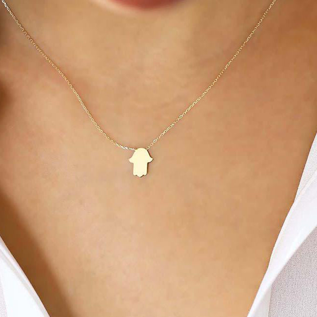 OBFJ1565 - Tiny Hamsa Necklace necklace in selectable metal and diamond options - Roselle Jewelry view 2