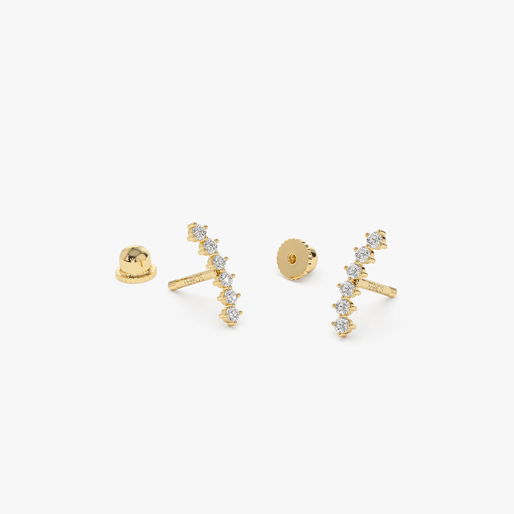 OBFJ2205 - Curved Diamond Cluster Helix Piercing earrings in selectable metal and diamond options - Roselle Jewelry view 6