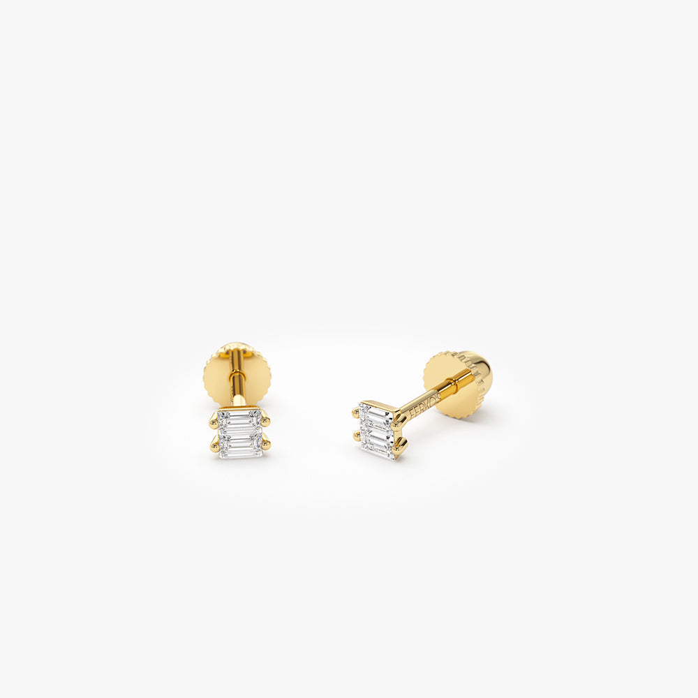 OBFJ2211 - Double Baguette Diamond Helix Piercing earrings in selectable metal and diamond options - Roselle Jewelry view 6