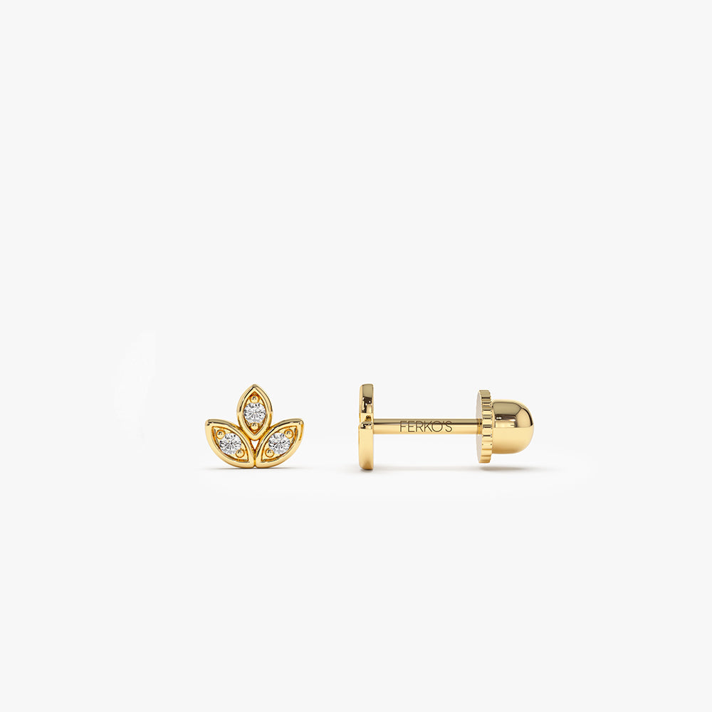 OBFJ2219 - Leaf Petal Diamond Helix Piercing earrings in selectable metal and diamond options - Roselle Jewelry view 1
