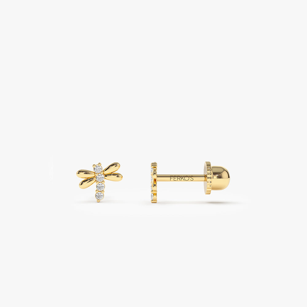 OBFJ2214 - Diamond Bee Helix Piercing earrings in selectable metal and diamond options - Roselle Jewelry view 1