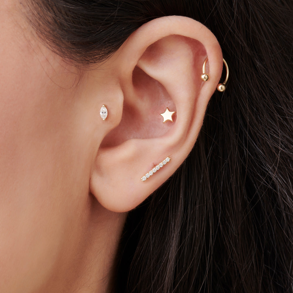 OBFJ2218 - Diamond Bar Helix Piercing earrings in selectable metal and diamond options - Roselle Jewelry view 2