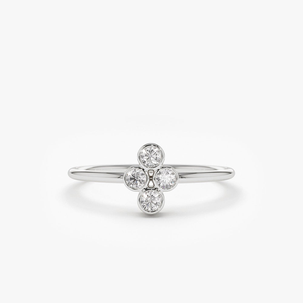 OBFJ1599 - 14K Gold Bezel Setting Quad Diamond Ring 5