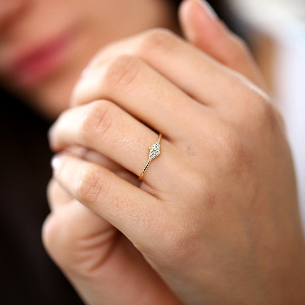 OBFJ1575 - 14K Gold Diamond Shape Micro Pave Ring 2
