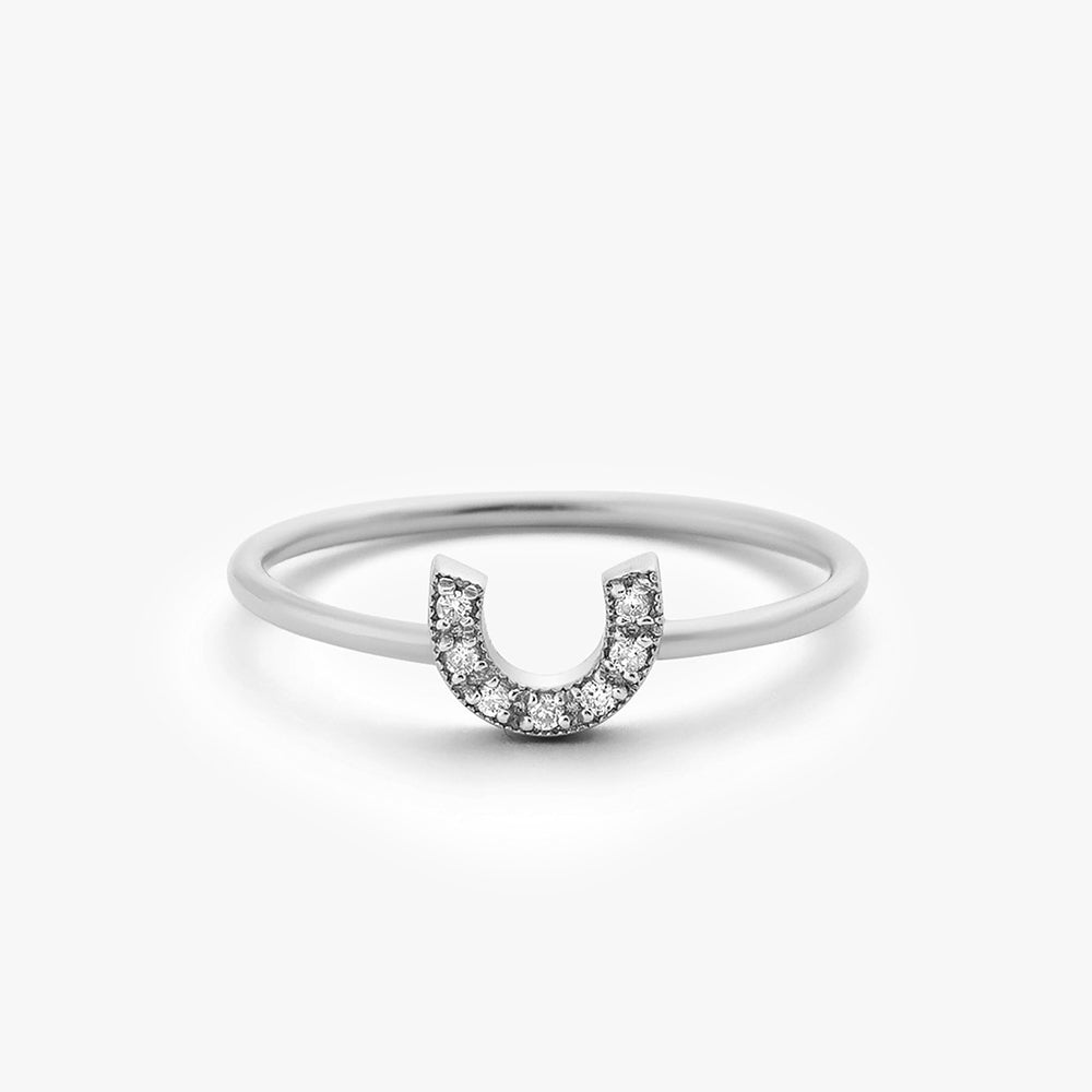 OBFJ1612 - 14K Horseshoe Ring with Round Cut White Diamonds 6