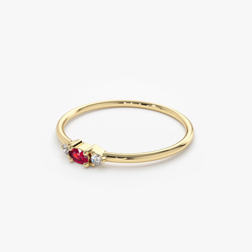 OBFJ1636 - 14K Mini Oval Ruby Ring with Diamonds 7