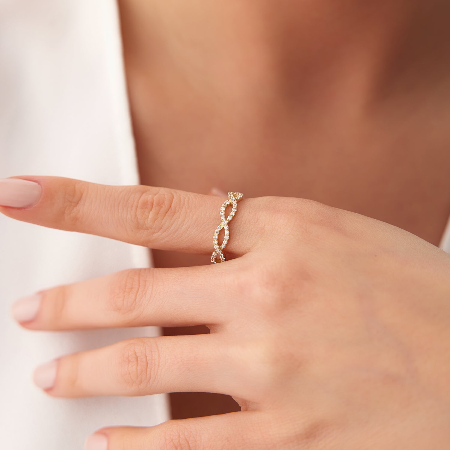 OBFJ1580 - 14K Gold Micro Pave Set Diamond Infinity Ring 3