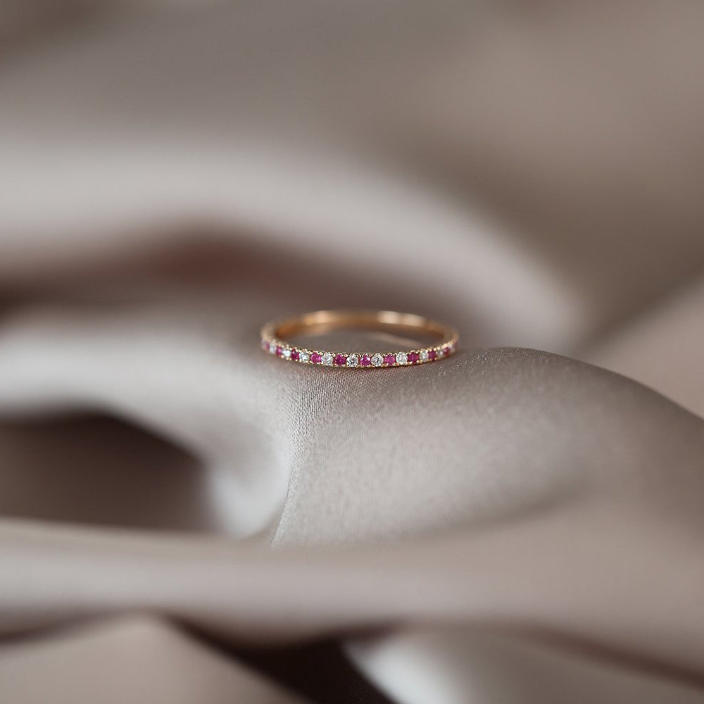 OBFJ1855 - 14K Ruby and Diamond Alternating Eternity Ring 4