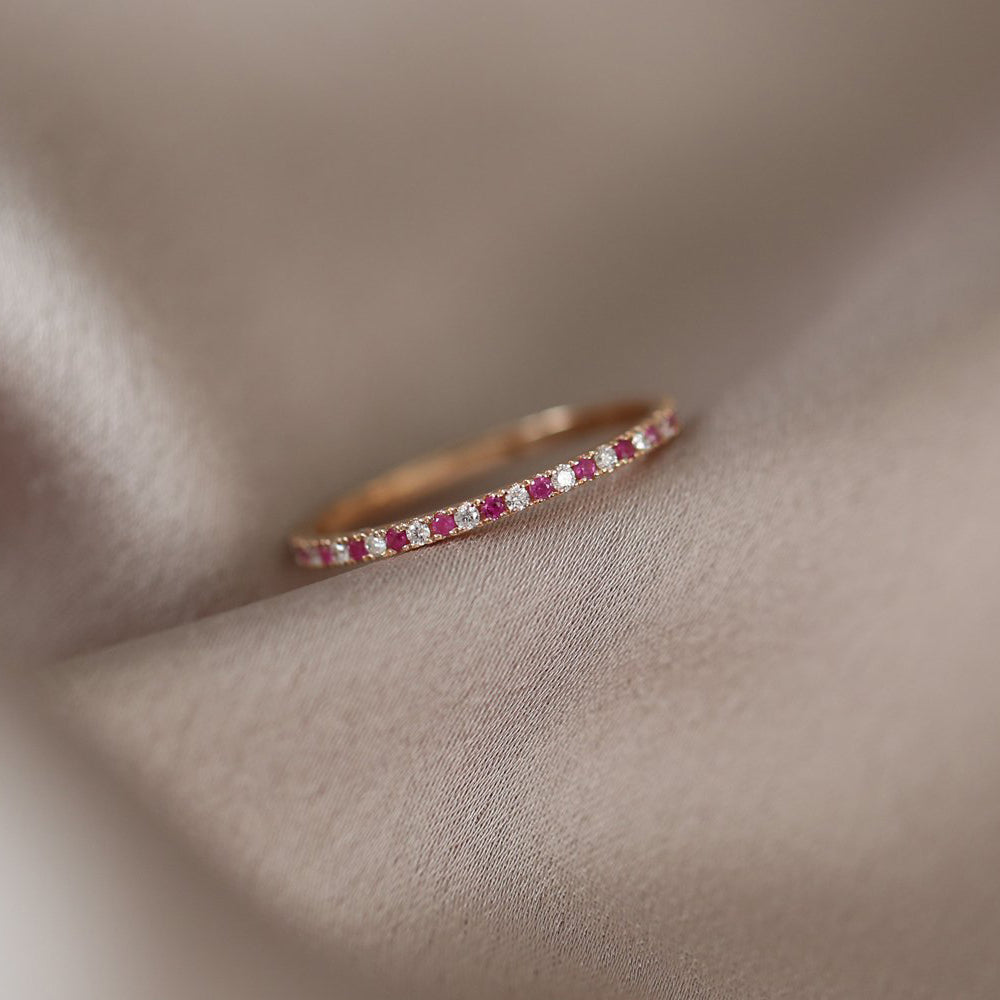 OBFJ1855 - 14K Ruby and Diamond Alternating Eternity Ring 3