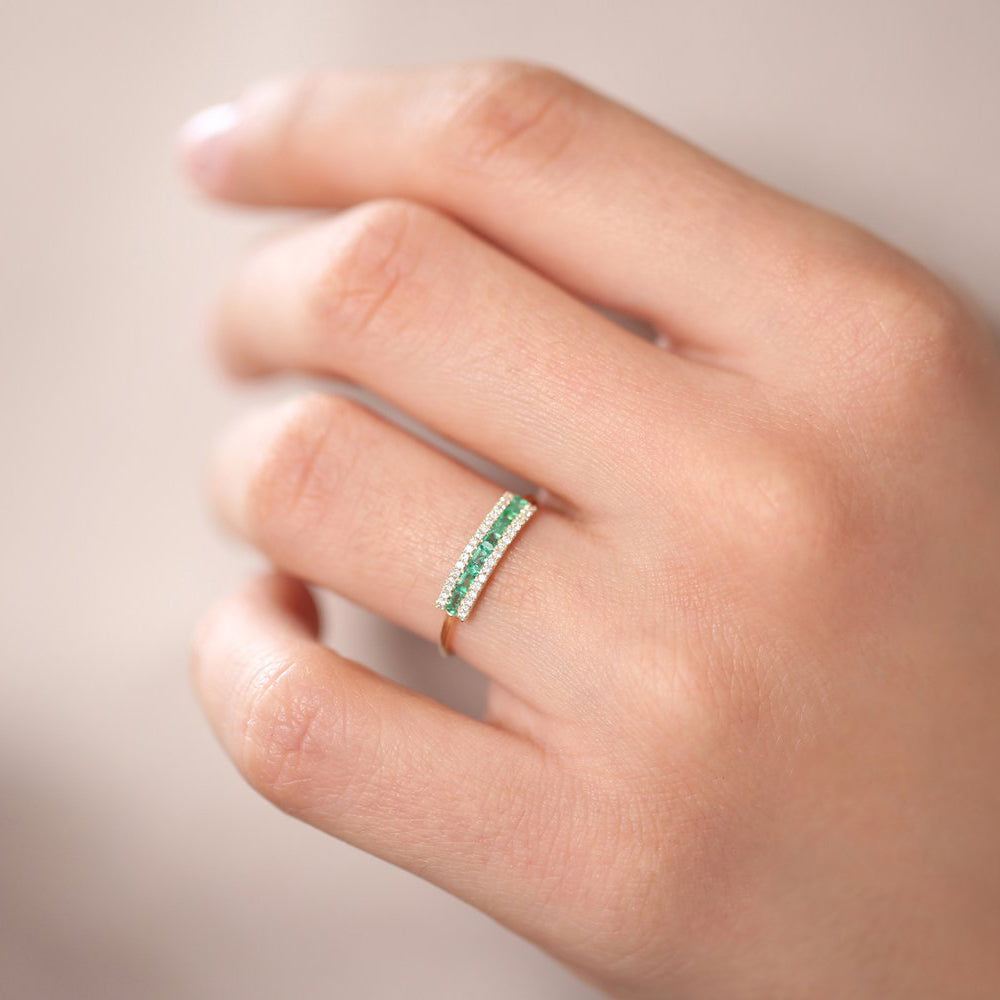 OBFJ1698 - Baguette Emerald and Diamonds Ring ring in selectable metal and diamond options - Roselle Jewelry view 5