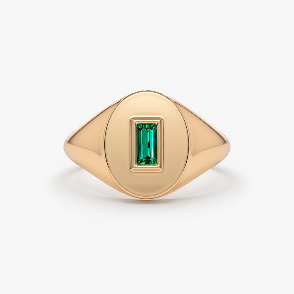 OBFJ1654 - Baguette Emerald Signet Ring ring in selectable metal and diamond options - Roselle Jewelry view 6