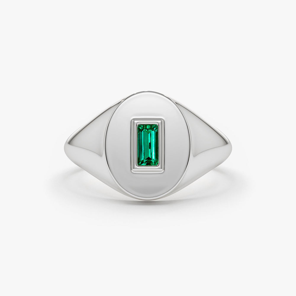 OBFJ1654 - Baguette Emerald Signet Ring ring in selectable metal and diamond options - Roselle Jewelry view 7