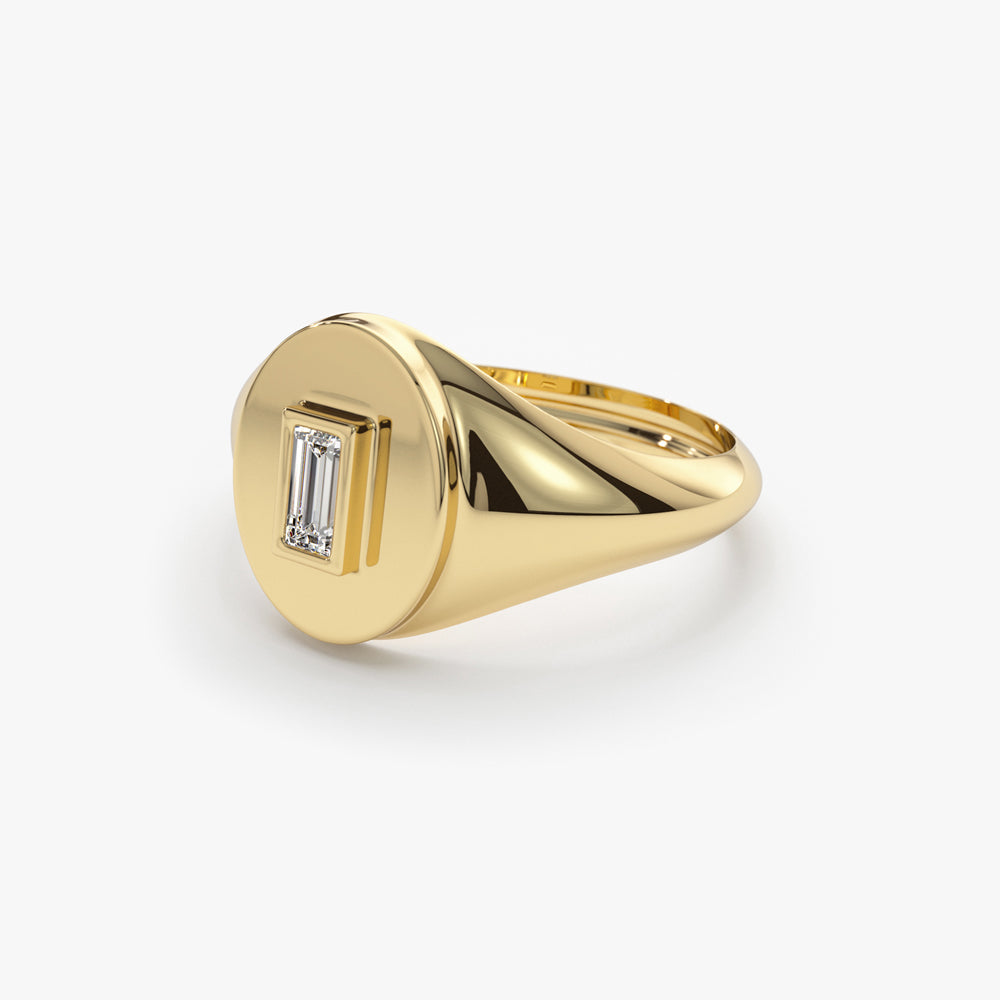 OBFJ1666 - 14K Gold Baguette Diamond Signet Ring 7