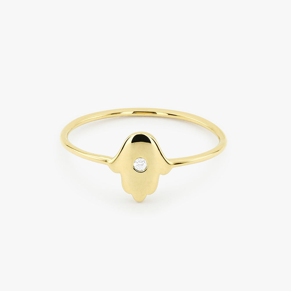 OBFJ1665 - 14K Gold Diamond Hamsa Ring 1