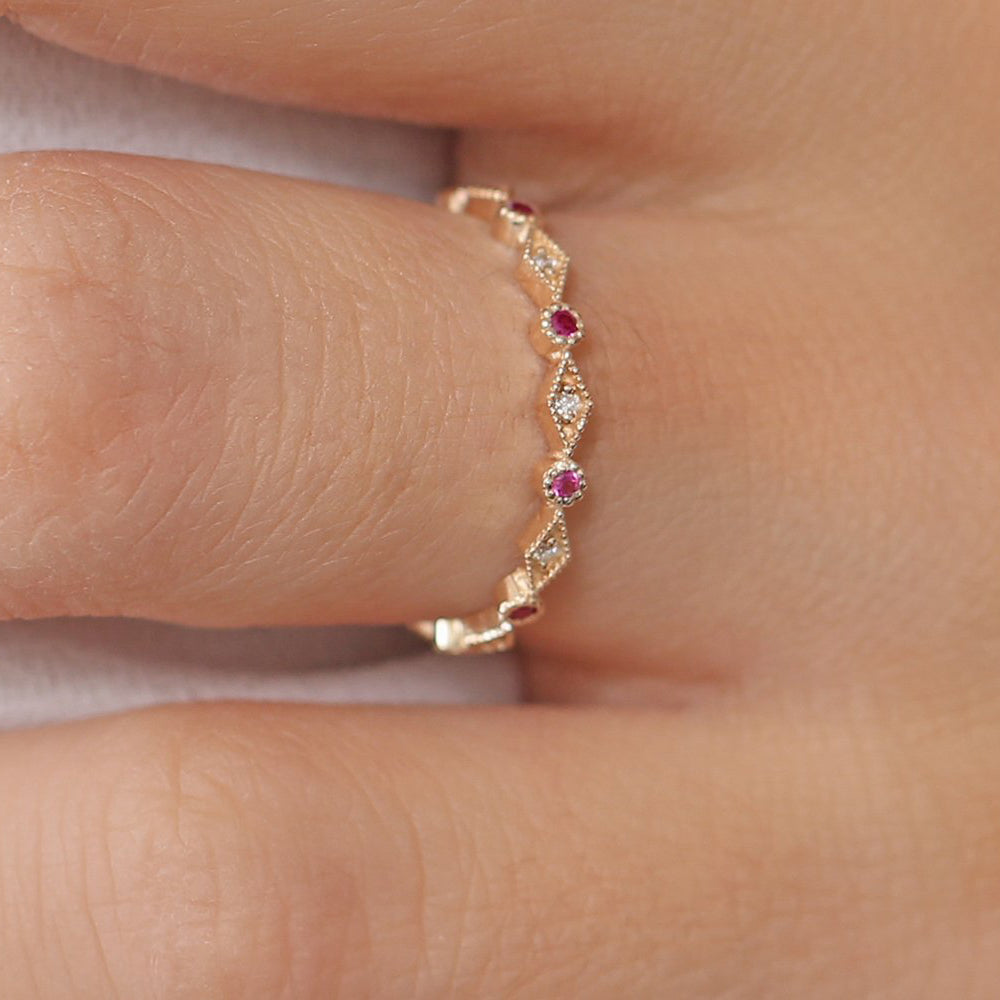 OBFJ1683 - 14k Ruby Art Deco Wedding Band 2